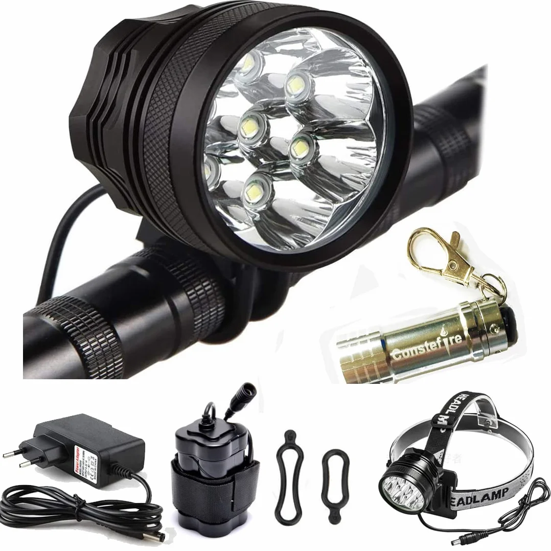 Lumière Lampe Velo LED Puissantes, Eclairage VTT Phare Vélo Rechargeable Etanche Lampe Vélo 9000 LM(7 LED 3 Modes), Kit Eclairage Velo pour VTT VTC Cycliste Poussette Camping