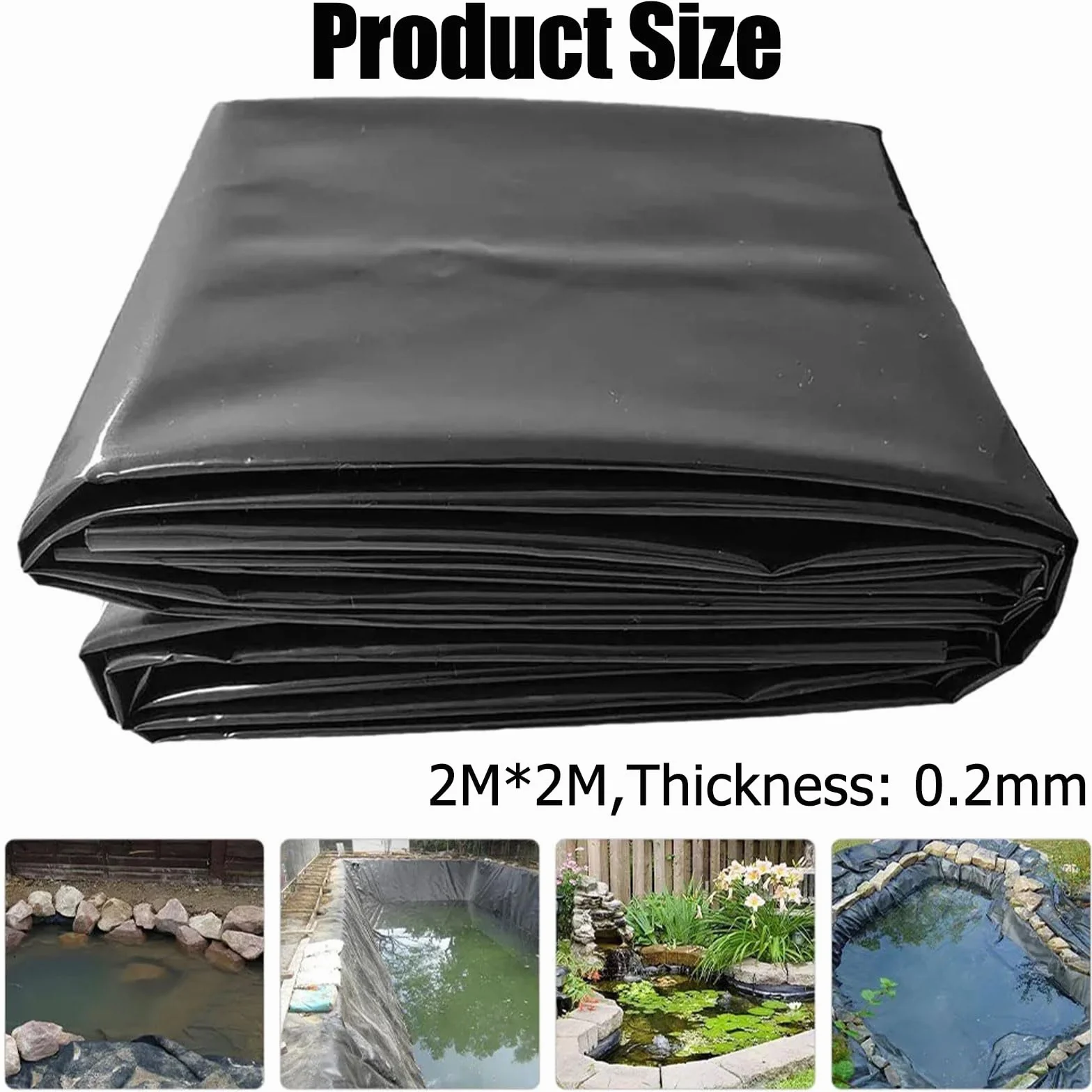Bâche Liner pour Bassin 2 m x 2 m Noir Flexible pour Étang Jardin Fontaine Cascade
