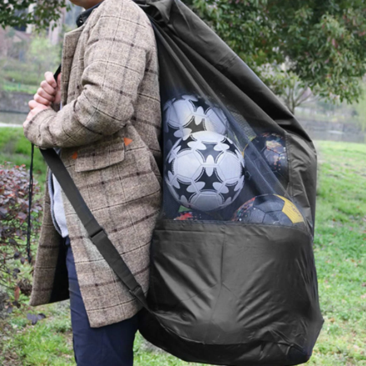 Sac à Ballons de Foot - Grand Capacité 10-15 Ballons Sac de Transport pour Basket-Ball Football Volley-Ball Sac Bandoulière Rangement des équipements de Sport Plage - Noir