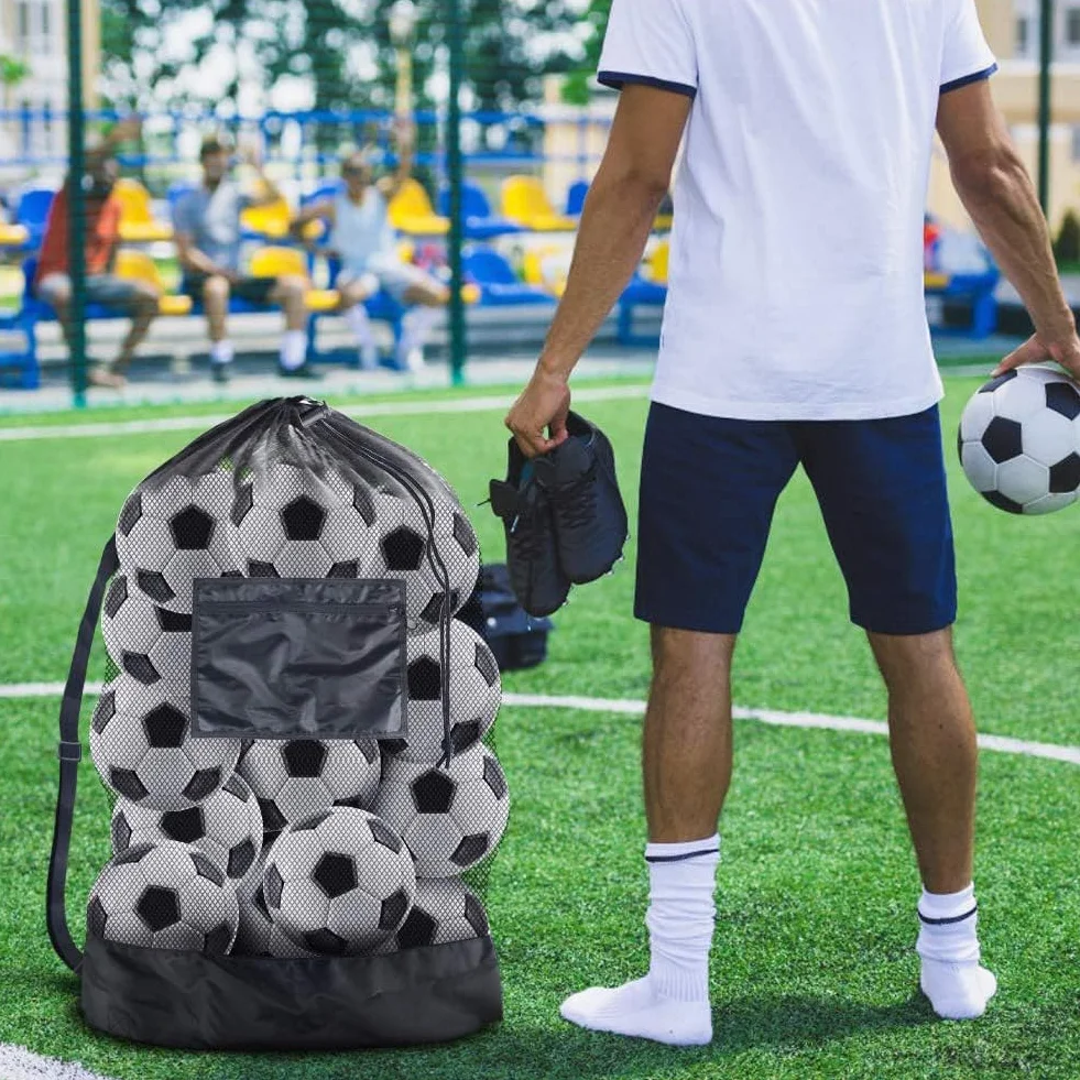Sac de Ballon en Filet, Grand Capacité Sac de Ballon, Sacs de Rangement pour Football avec Cordon de Serrage Bandoulière pour Basket-Ball Football Volley-Ball, Tennis, 24 * 36in, Noir
