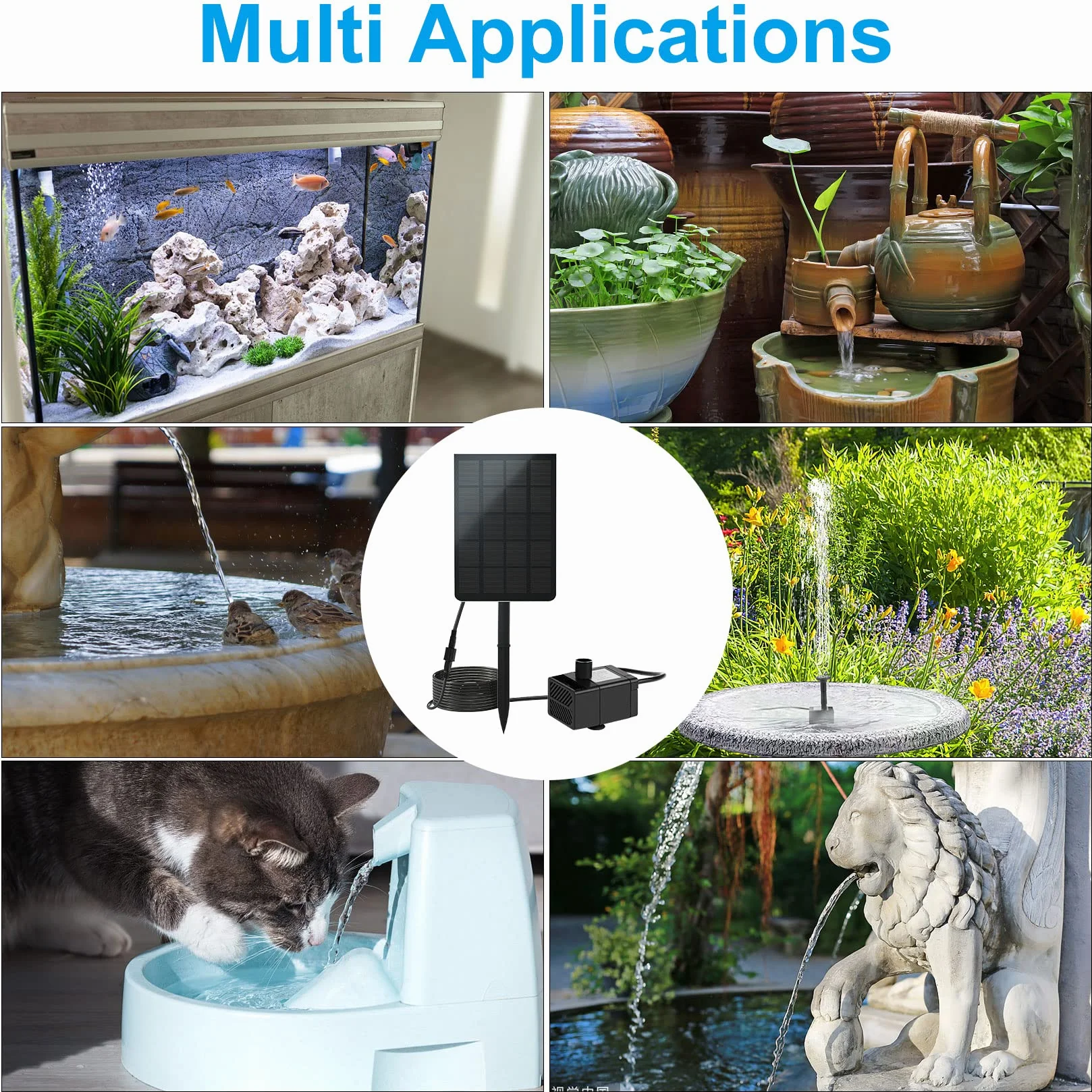 LEDGLE Fontaine Solaire Pompe 2.5W Bassin Cascade 7 Types d'Eau Flottante Exterieur Jardin Étang