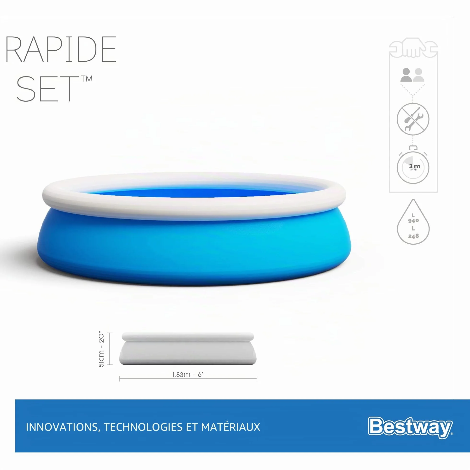 Bestway Fast Set™ Piscine Hors Sol Ronde 183 x 51 cm Bleu
