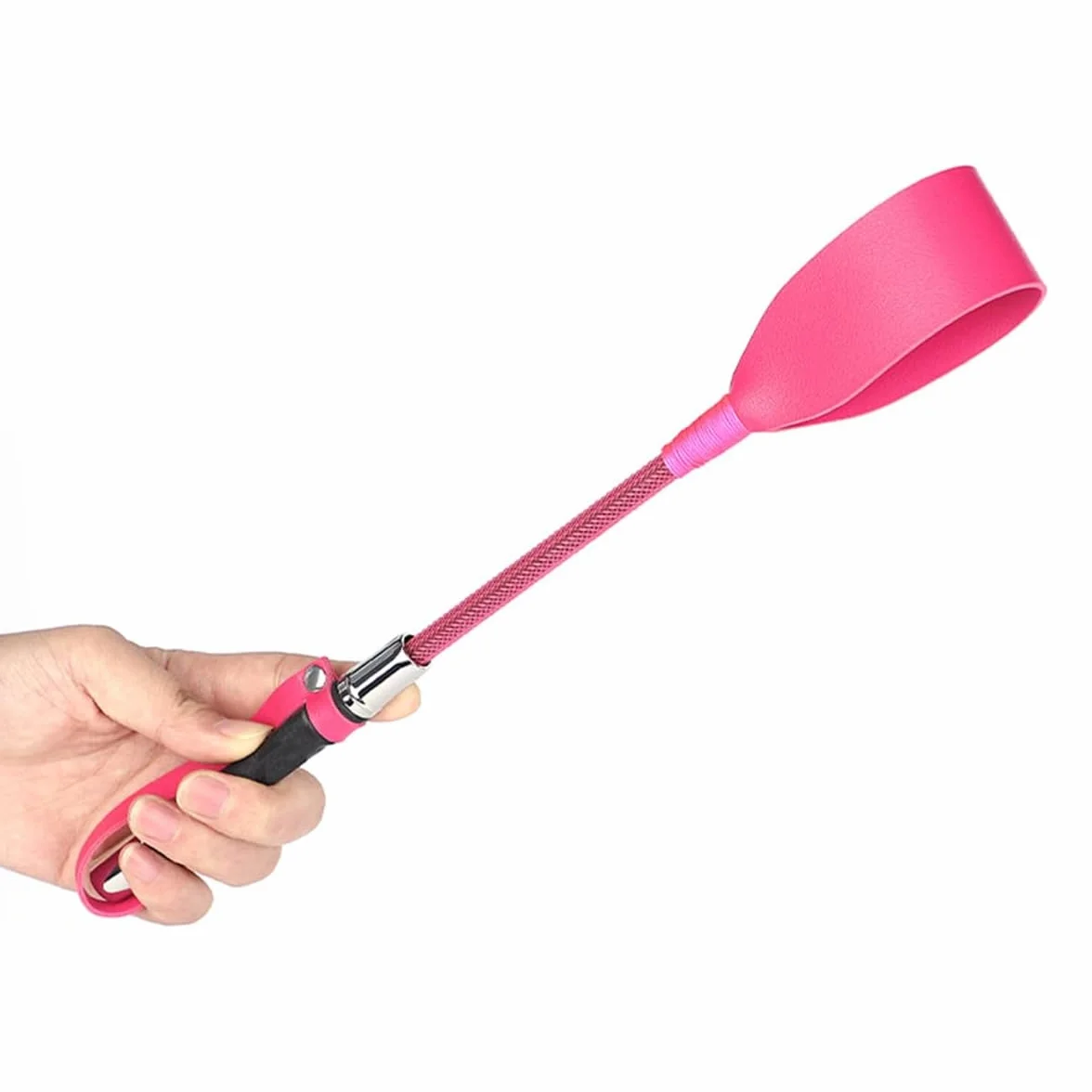 Cravache d'équitation 34 cm avec poignée antidérapante en gel (rose)