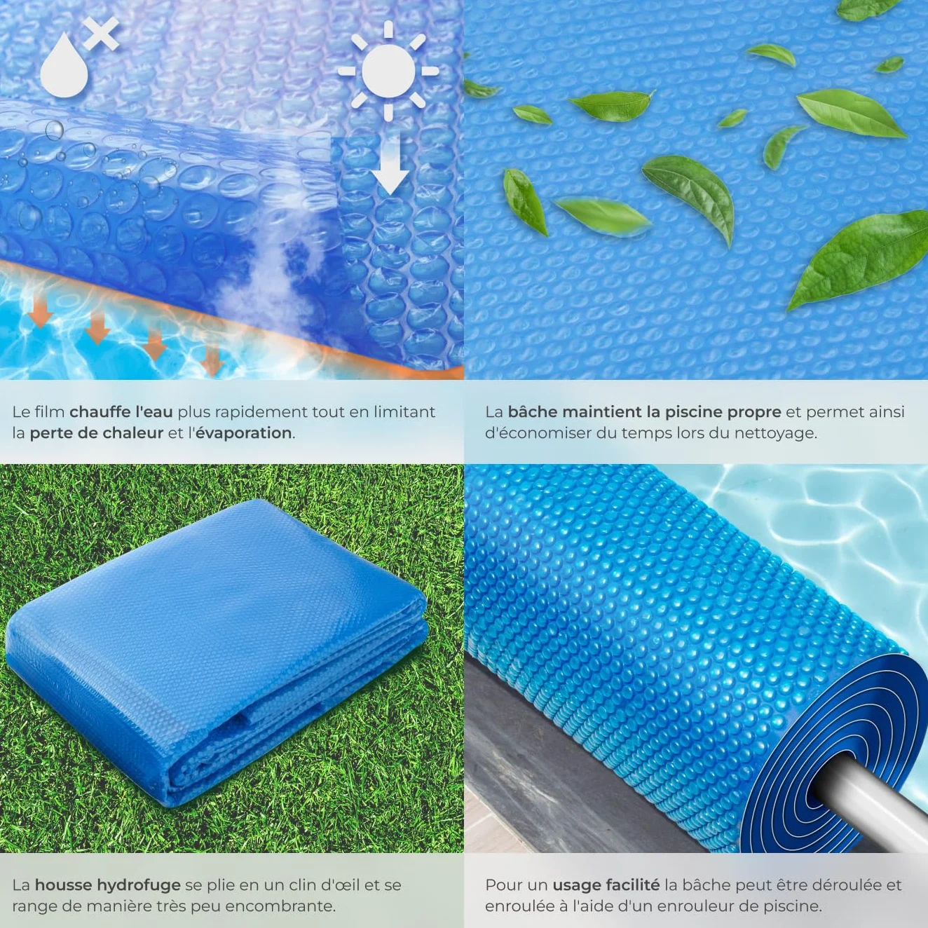 Tectake Bâche Chauffante Solaire Piscine Ronde Ø3,81m Bleu Protection Chauffage Piscine Hors Sol Spa
