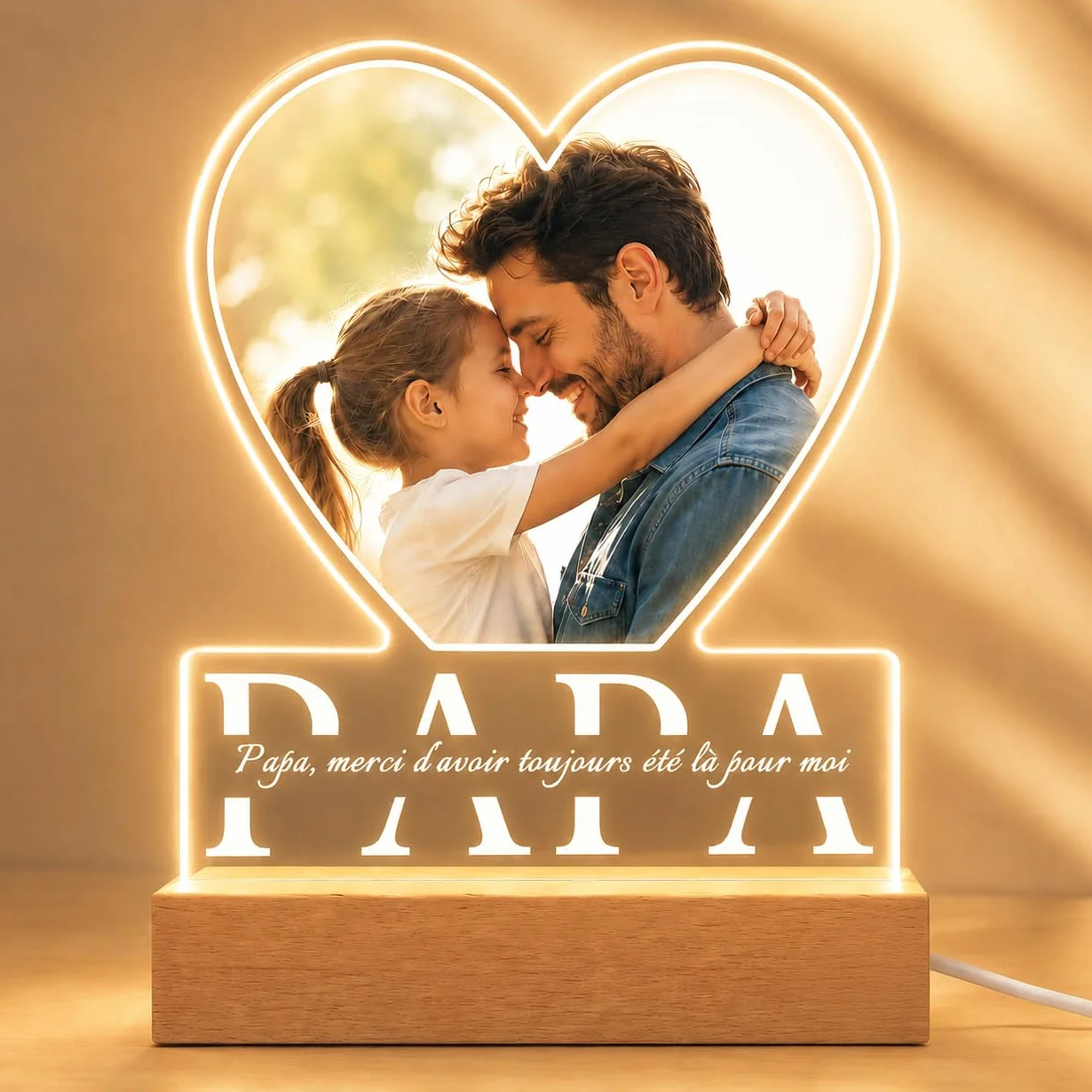 Plaque Personnalisée pour Papa – Lampe Photo Acrylique LED avec Cadre Photo, Cadeau Fête des Pères