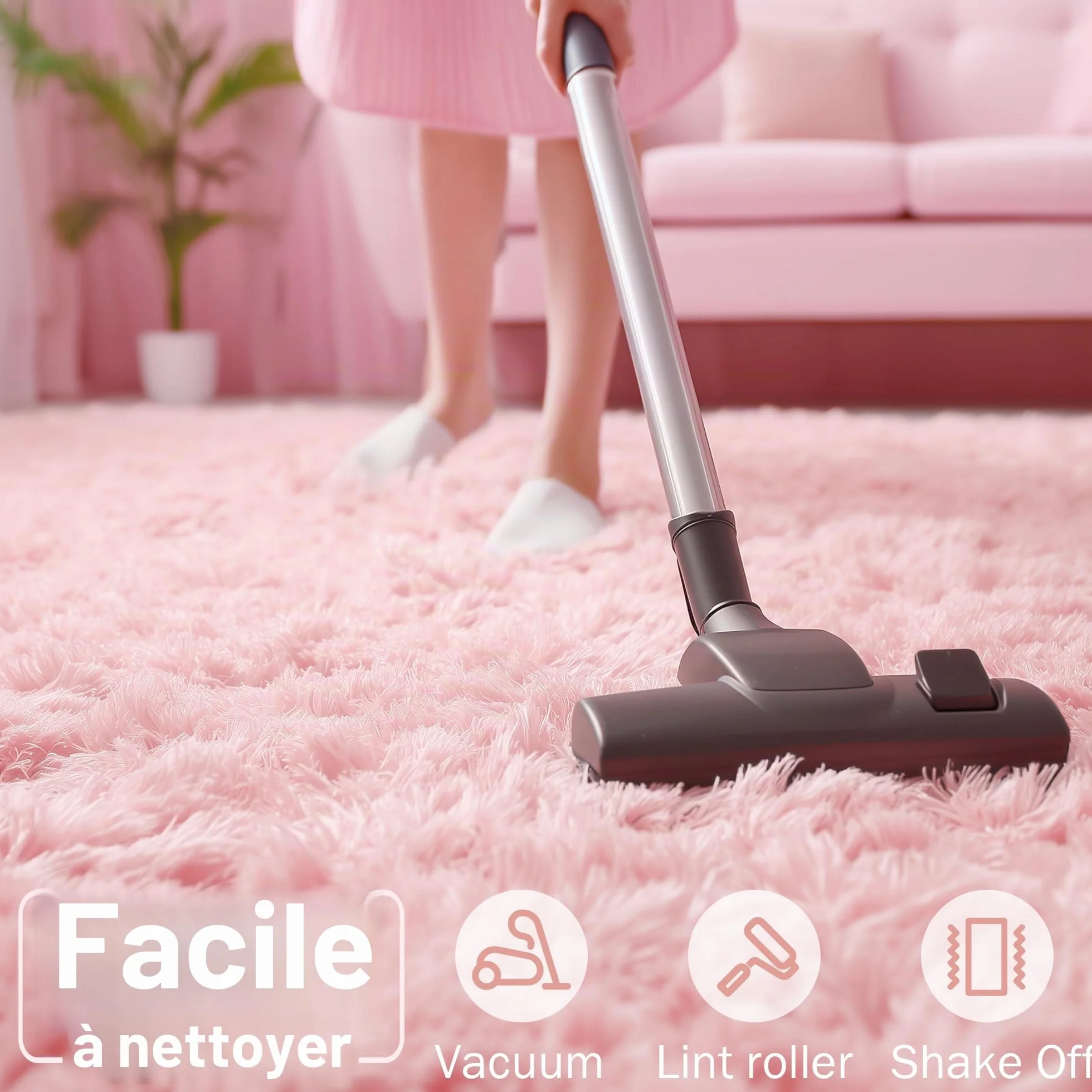 Tapis rond à poils longs pour chambre de fille, pelucheux, salon, crèche, bébé