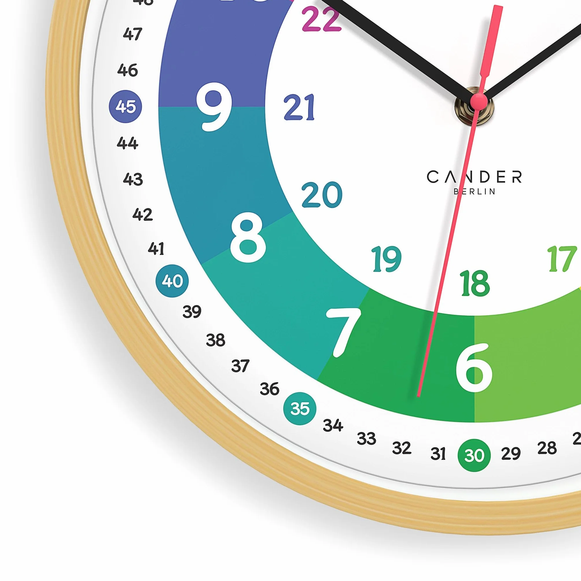 Cander Berlin MNU 2425 R Horloge murale silencieuse enfant bois apprentissage analogique sans tic-tac Multicolore 25 cm