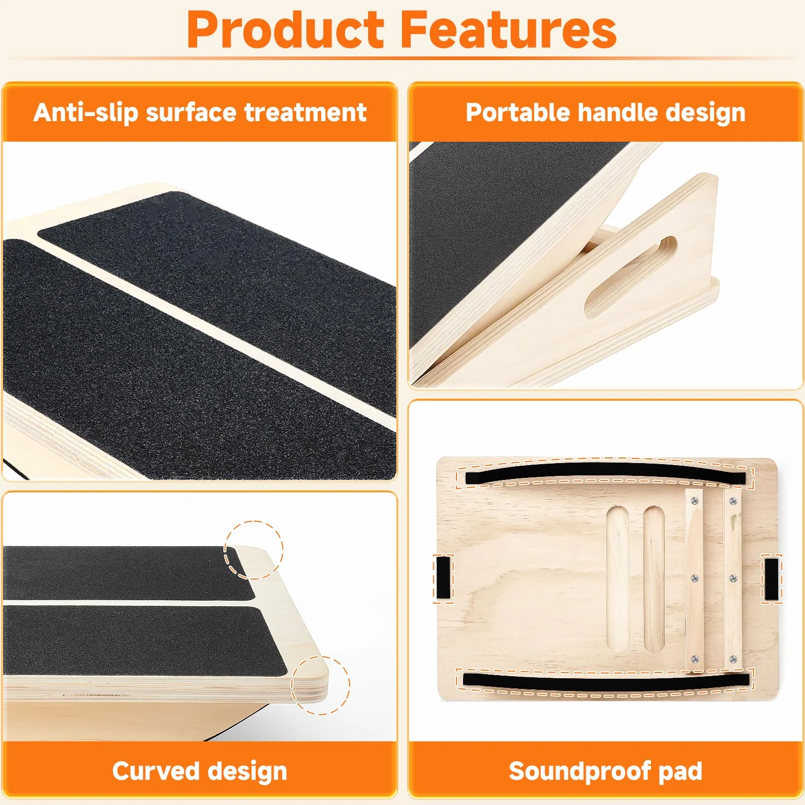 Planche d'Équilibre et d'Étirement 2-en-1 en Bois – 4 Angles Réglables, Pliable, avec Tapis Antidérapant, pour Mollets, Équilibre & Gainage, Maison & Bureau