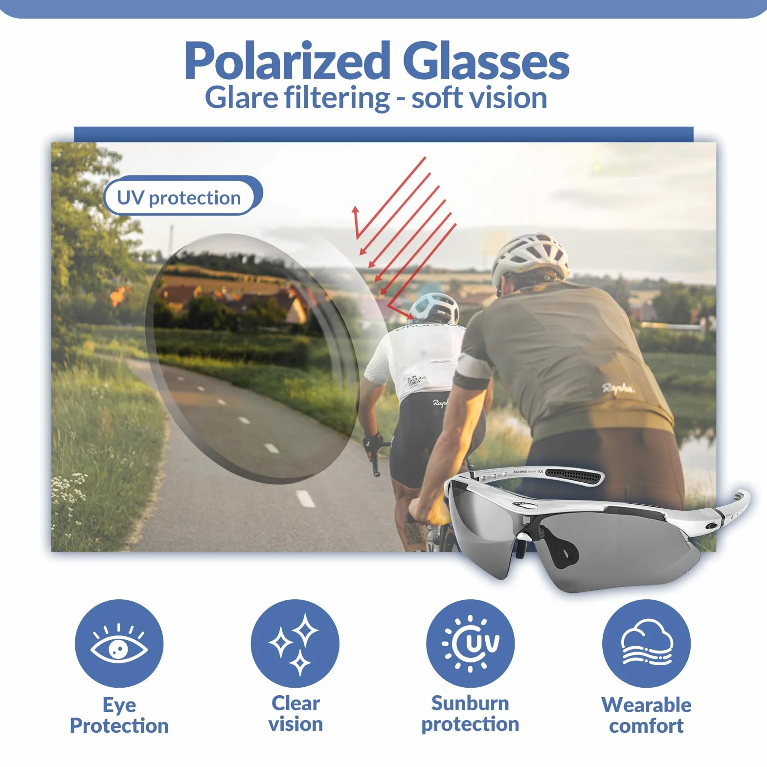 ROCKBROS Lunettes de Cyclisme Photochromiqeus pour Hommes Femmes, Lunettes VTT de Soleil UV400 Protection, Lunettes de Sports Ultra-légère pour Vélo Coure Pêche Conduite Escalade