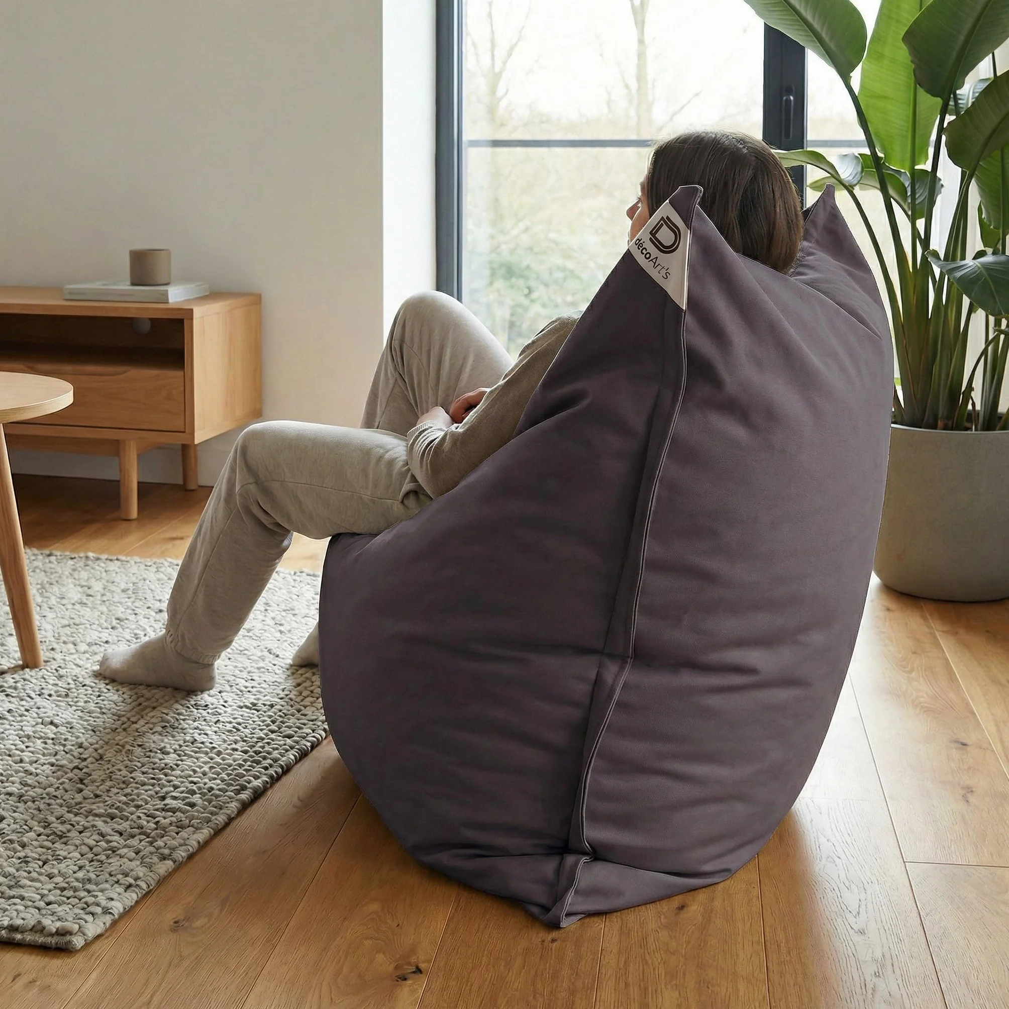 Housse Pouf Géant XXL 180x140cm AntiUV Déhoussable Gris Carbone