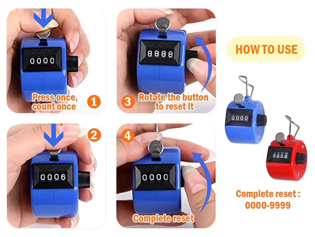 Compteur à Main Mécanique 4 Chiffres, Compteur de Doigt Clicker pour Sport Entraînement Statistiques