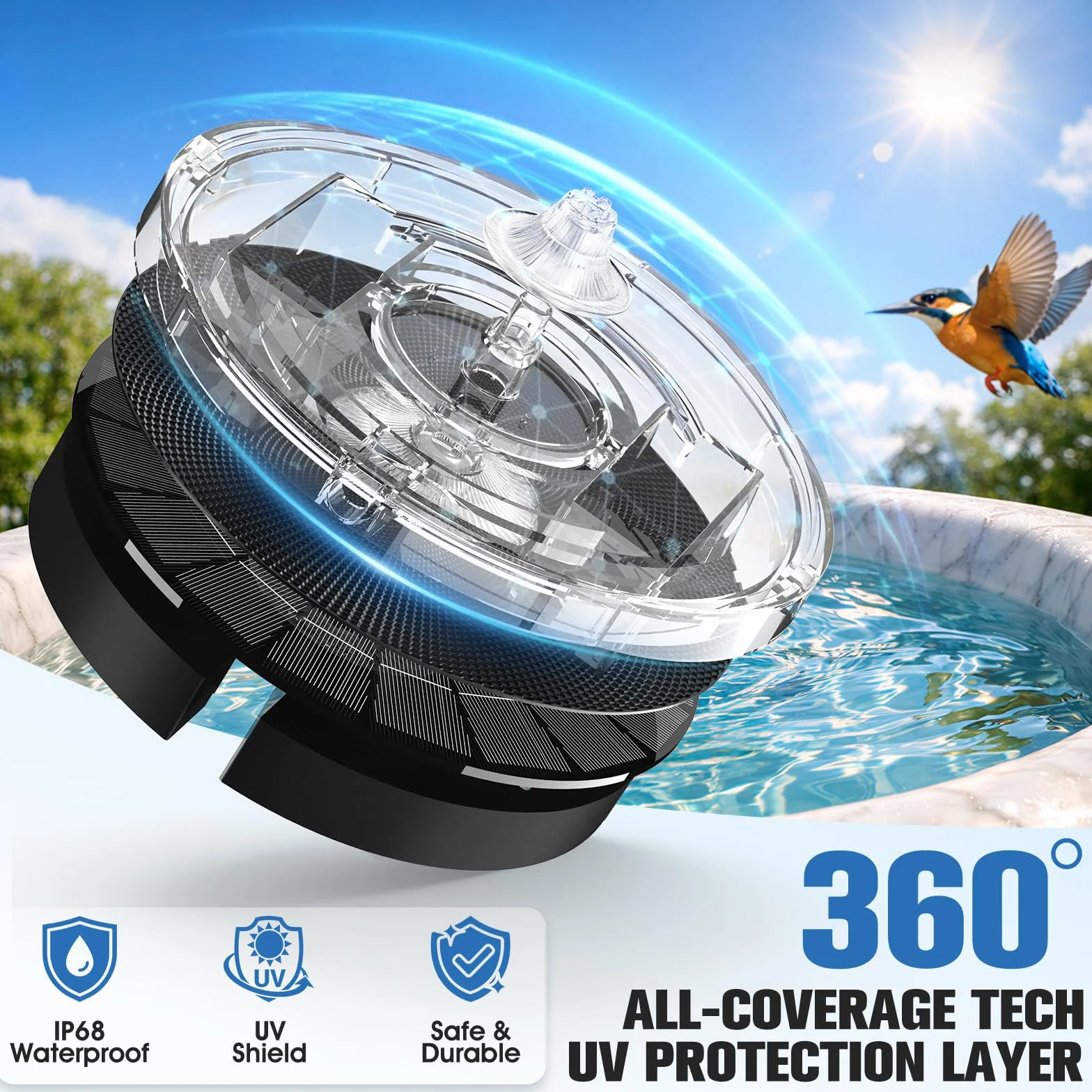 Fontaine Solaire Extérieure Flottante 4000mAh avec Lumière et 3 Buses pour Bassin Piscine