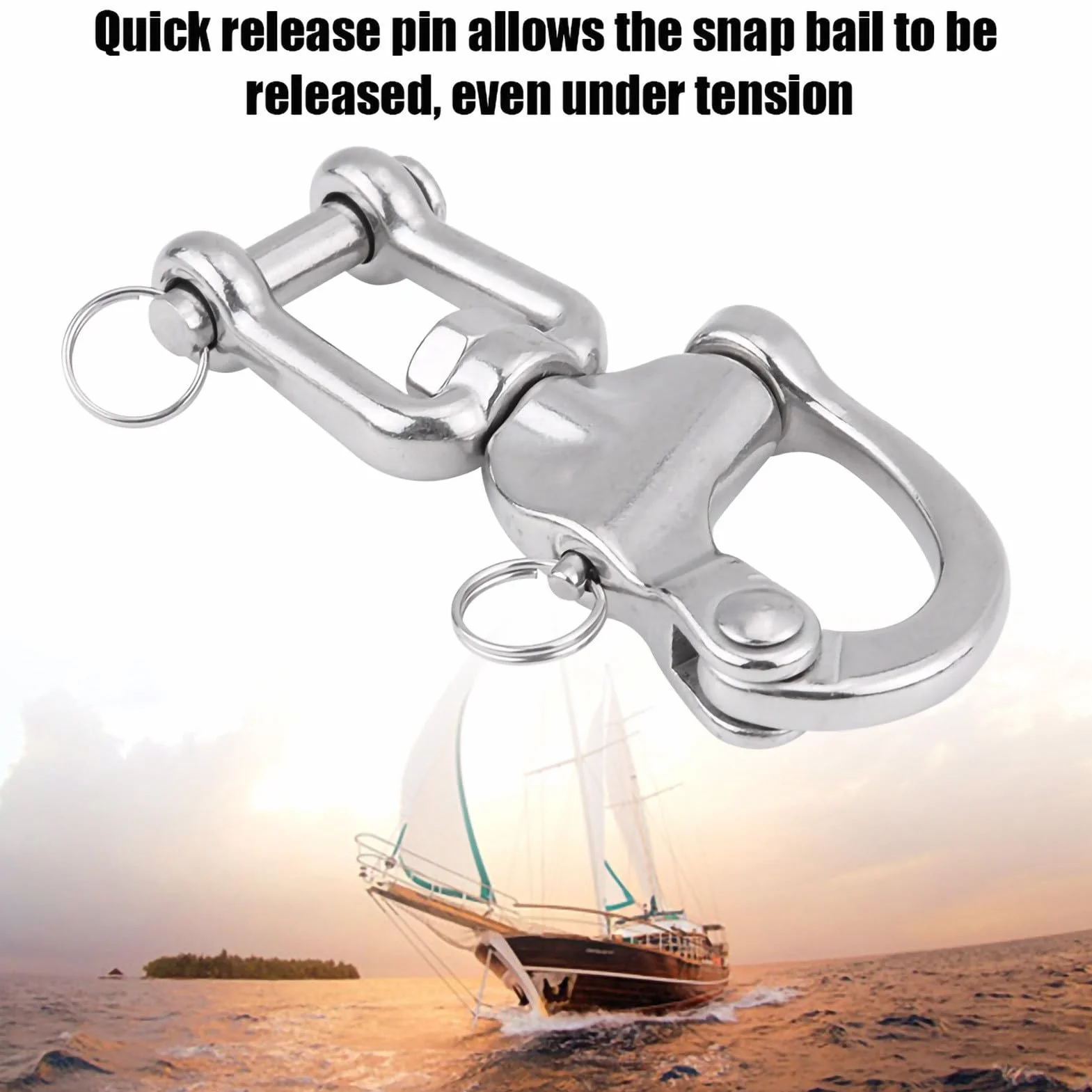 Keenso Mousqueton Pivotant à Emerillon, Maillons Rapides en Acier Inoxydable 316 Crochet à Ressort Rapide à Largage pour Drisse de Voilier Bateaux(128mm)