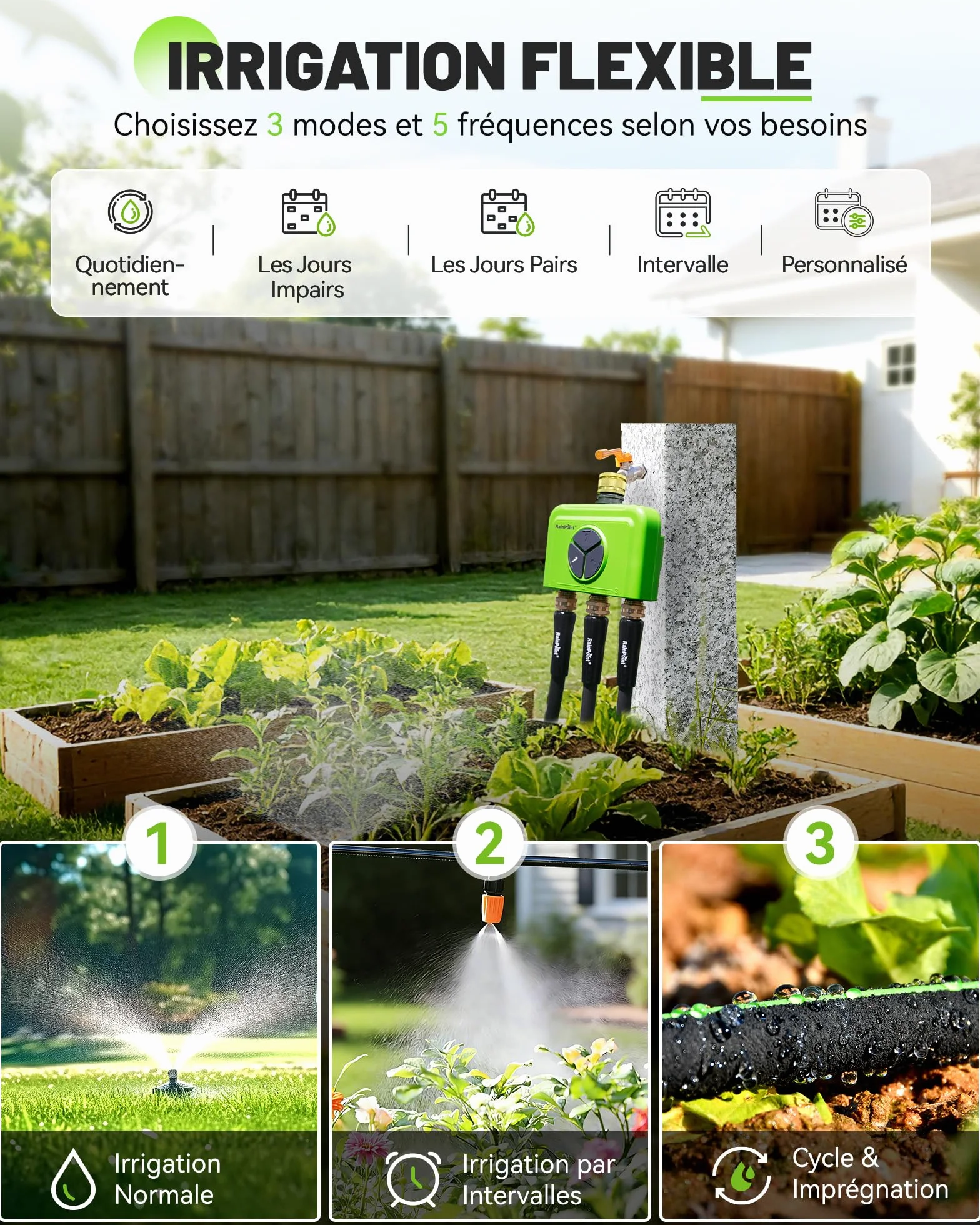 RAINPOINT Programmateur Arrosage WiFi 3 Zones sans Hub, Connecté, Entrée en Laiton, Contrôle App et Vocal, Retard Pluie Automatique
