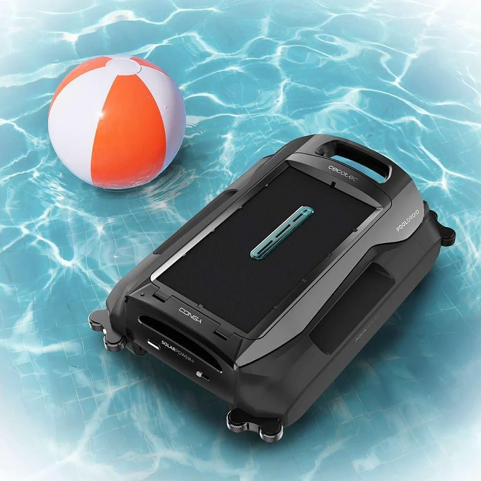 Cecotec Robot Nettoyeur de Piscine Conga Pooldroid AquaSkater Recharge Solaire Autonomie 16h Panier 4,5L Filtre 187,5 μm