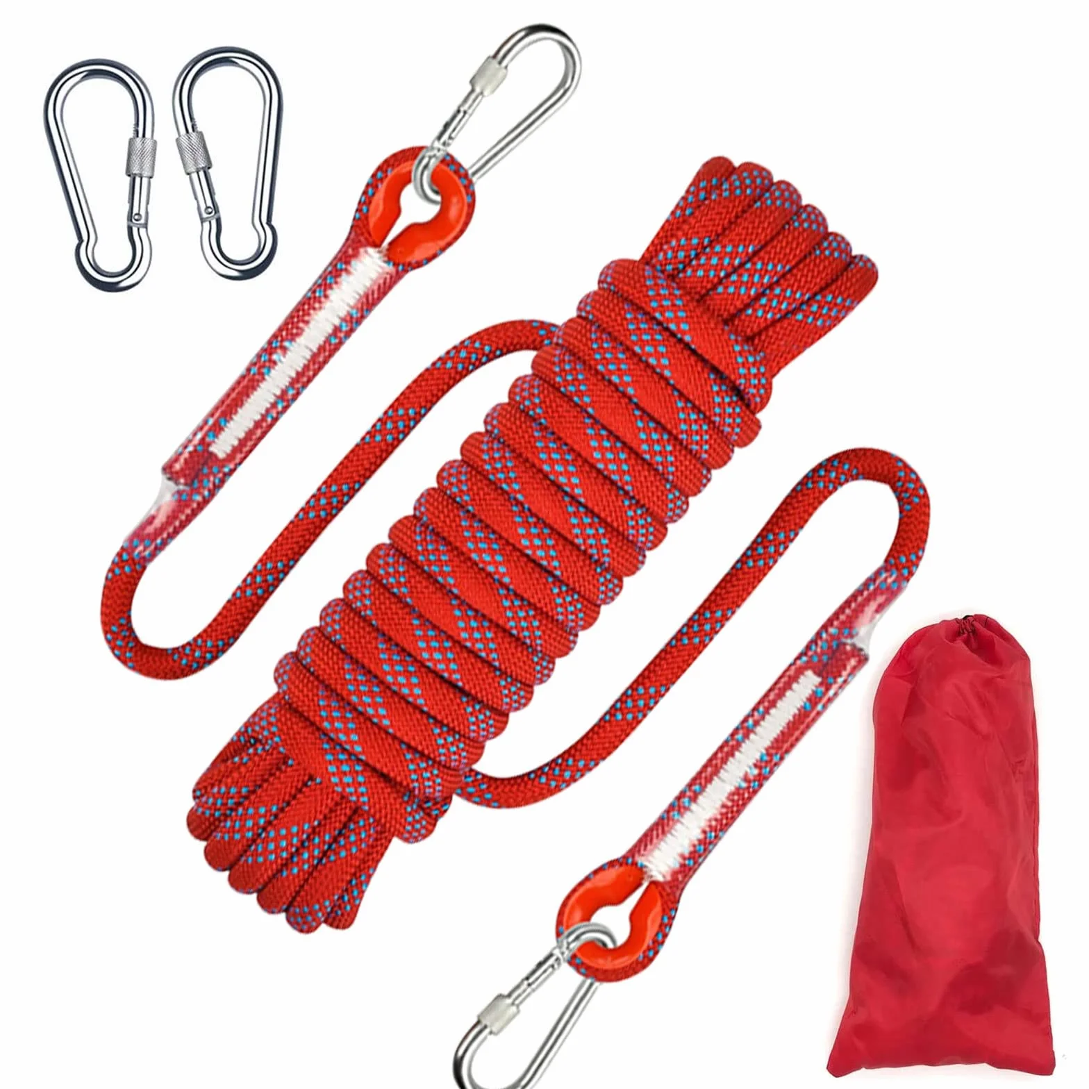 Corde d'escalade 10 m 8 mm Nylon tressée haute résistance 2 mousquetons