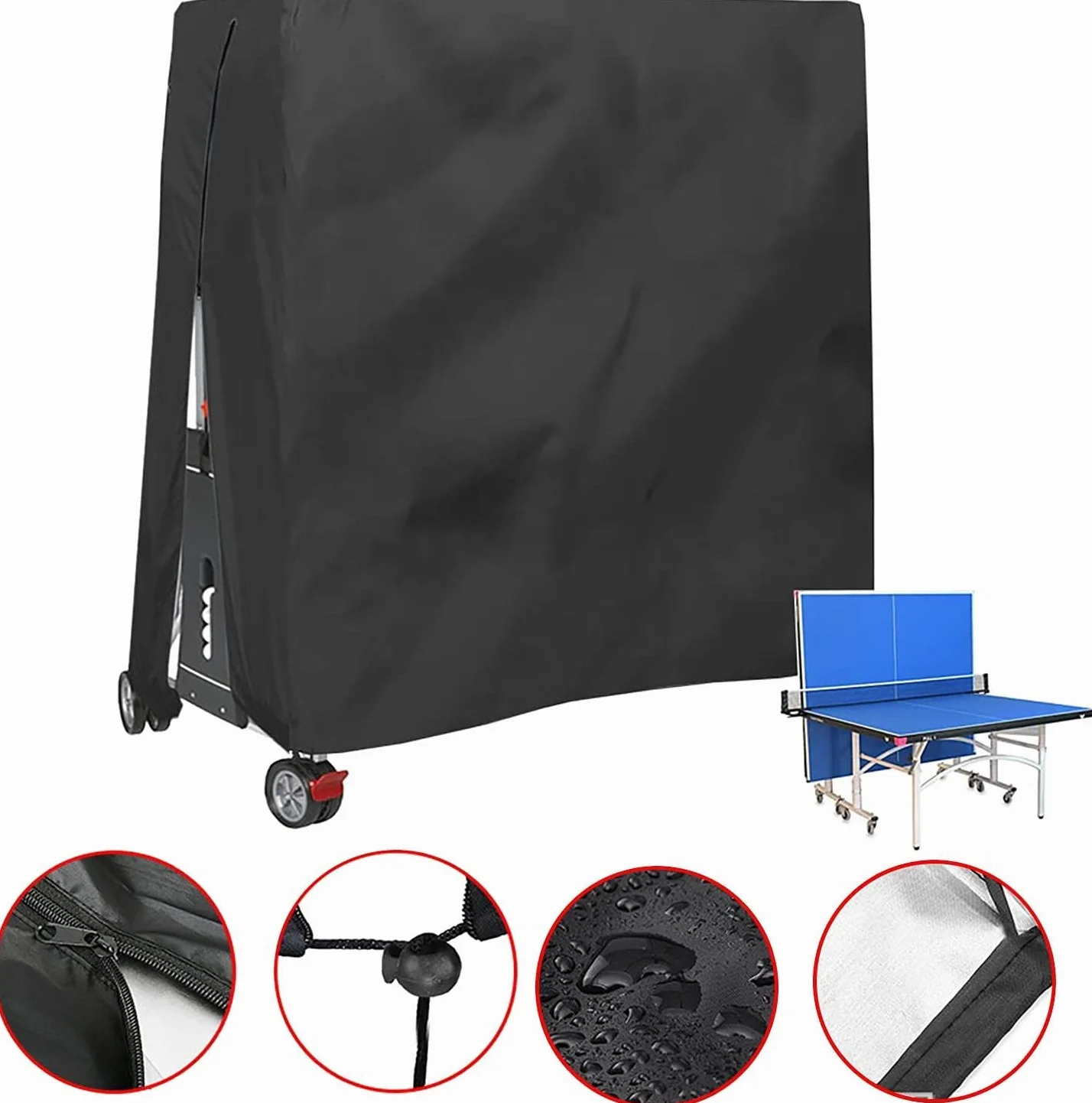 Housse pour Table De Ping Pong, Étanche Résistance Au Vent Anti-UV Robuste Tissu Oxford Bâche De Protection Table De Tennis De Table avec Fermeture À Glissière Et Cordon Réglable