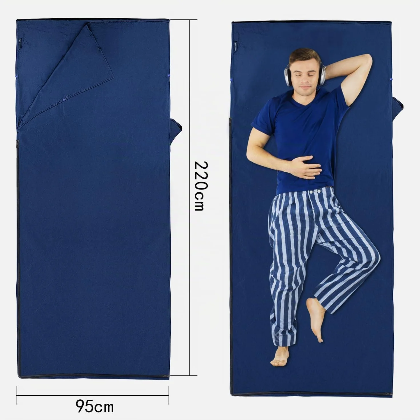 MYCARBON Drap de Sac de Couchage 100% Coton 95x220cm Sac à Viande de Couchage Ultra Léger et Doux avec Fermeture Éclair, Antibactérien, Draps de Voyage 190x220cm pour Camping, Randonnée, Hôtel