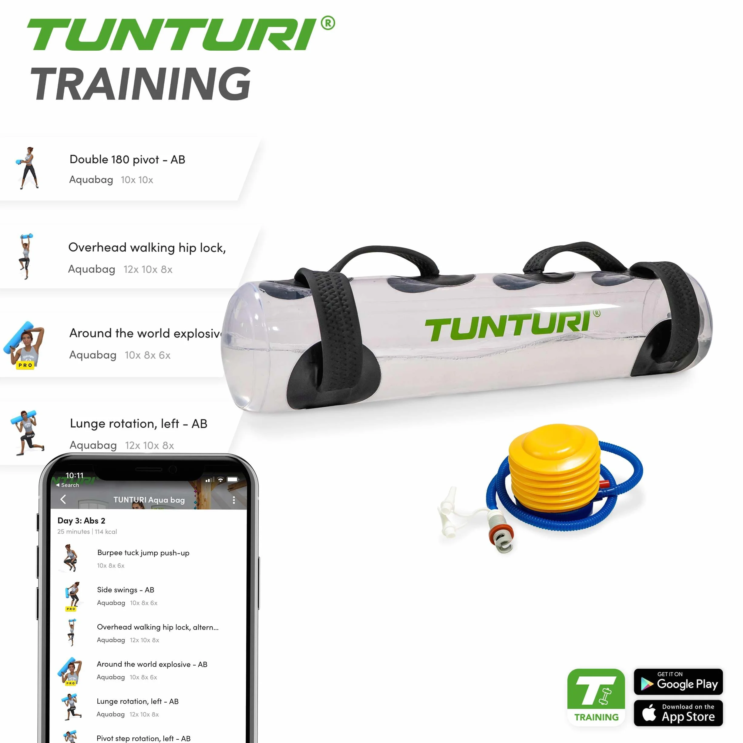 Tunturi Powerbag 20kg - Sac de Sable d'entraînement de Force - Aquabag avec Application