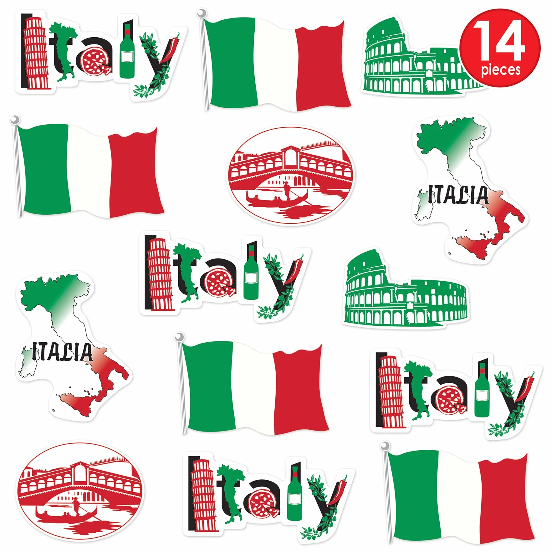 Beistle Lot de 14 Décorations Italiennes en Papier Rouge/Blanc/Vert/Noir