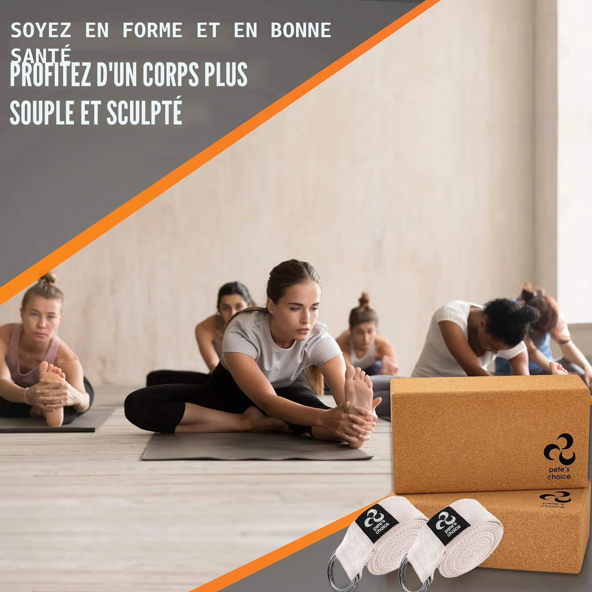 Blocs et Sangles de Yoga Eco Friendly Pack de 2 Blocs Naturels Fermes et Solides et 2 Sangles