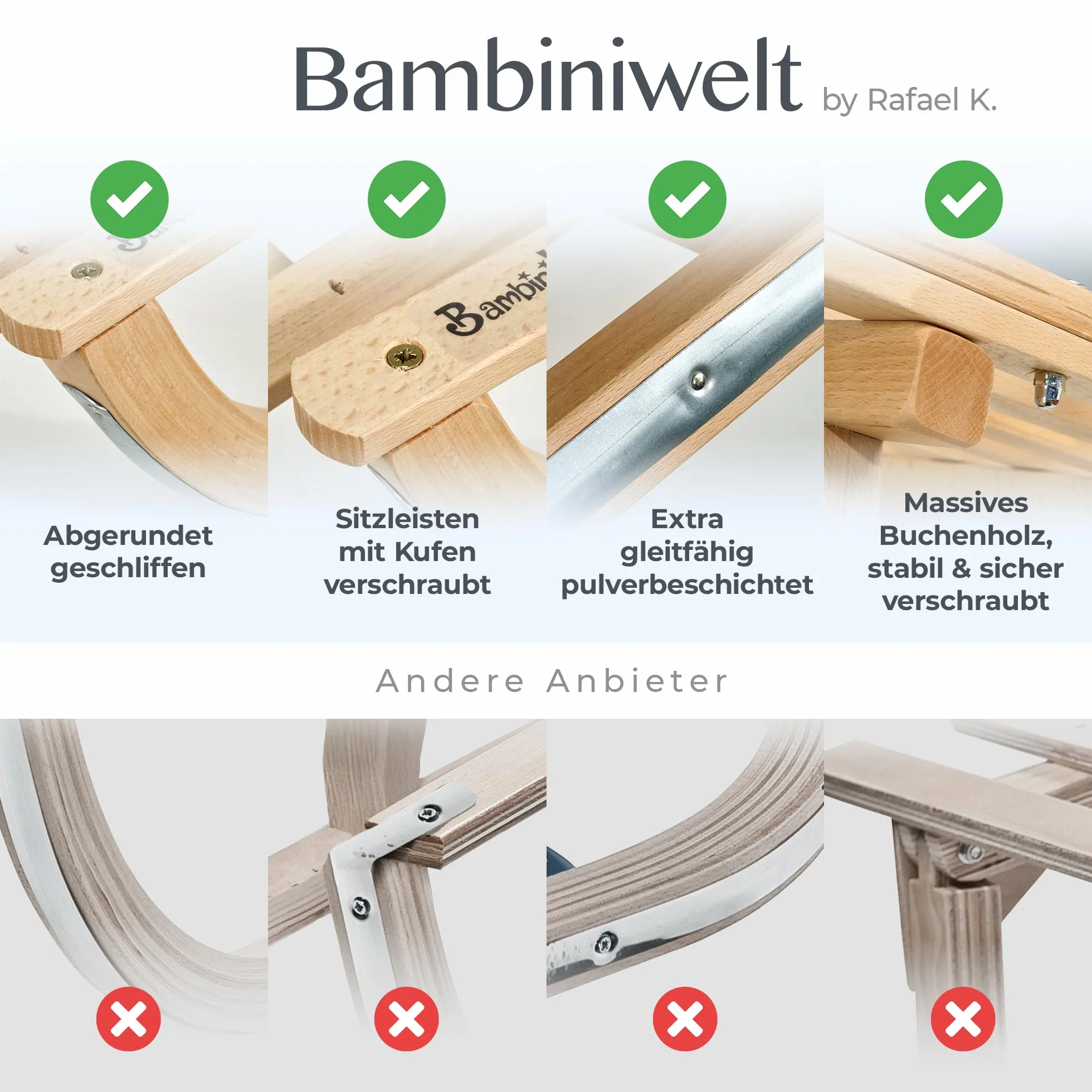 BambiniWelt by Rafael K. Davoser Luge en bois pour enfant avec dossier 90 cm