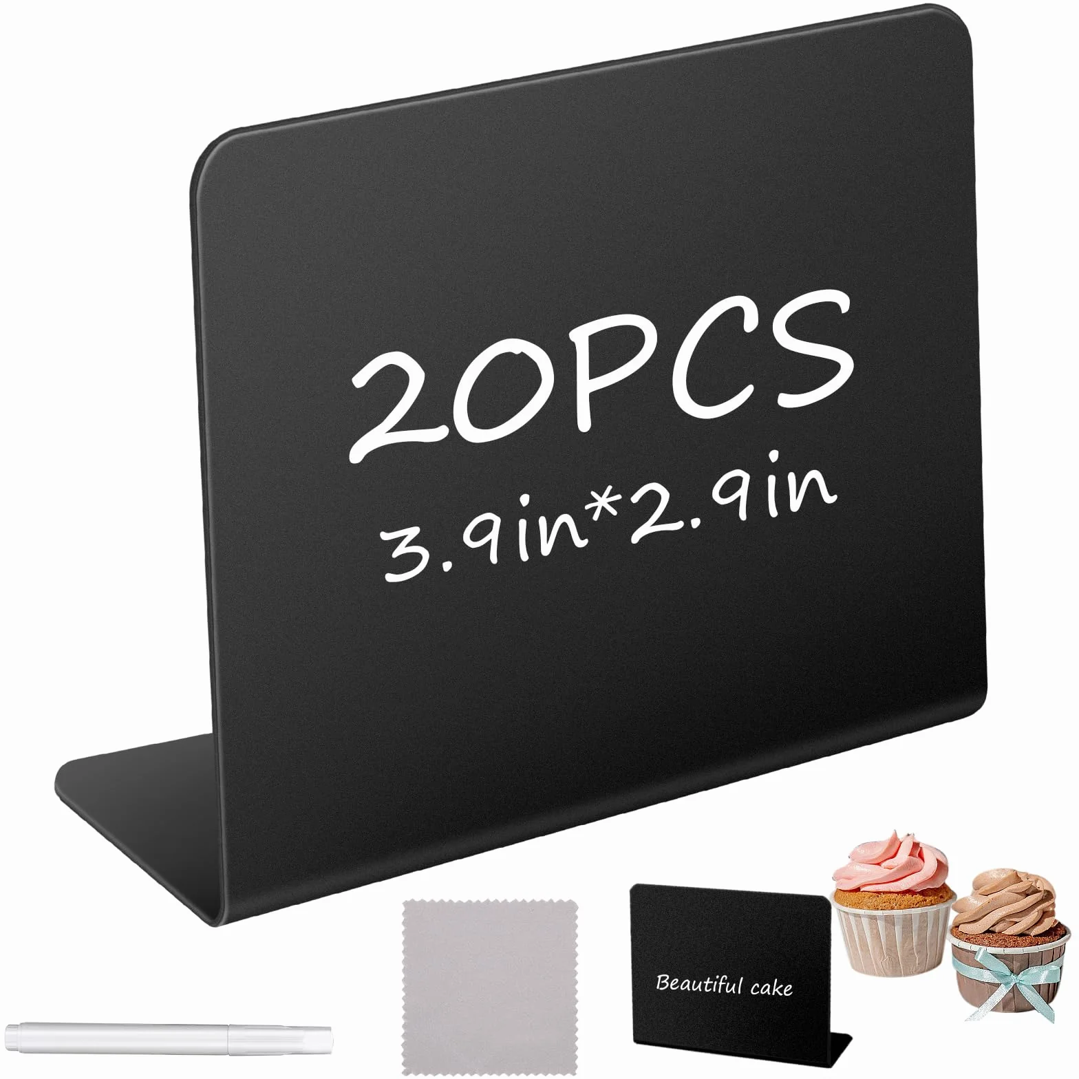 20 Pièces Mini Tableau Noir Ardoise Craie avec Stylo Effaçable pour Mariages Fêtes Décorations de Table