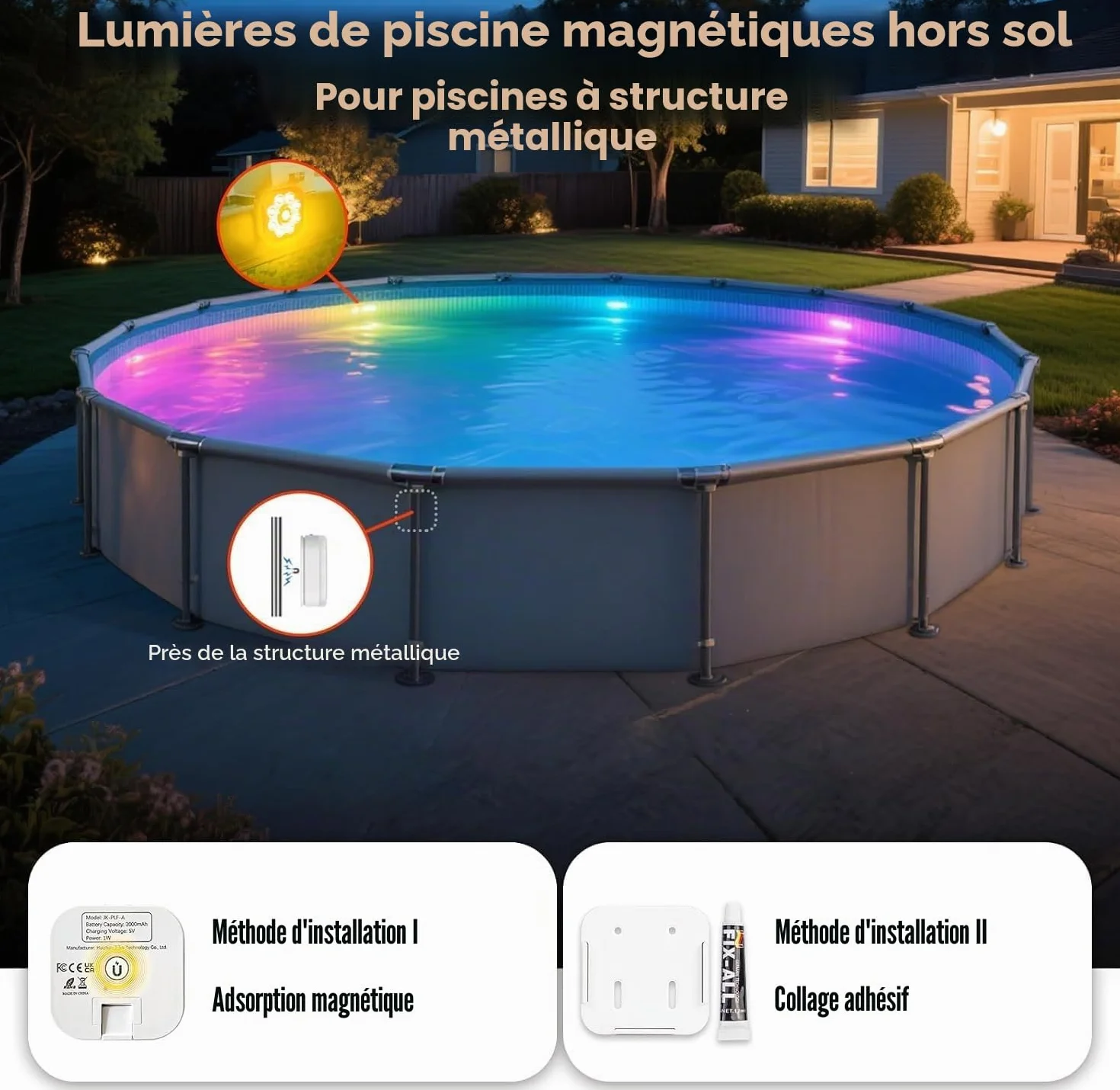 Lampes LED Submersibles Rechargeables IP68, Lot de 2, 16 Couleurs, Télécommande, Fixation Magnétique, HL Lumière