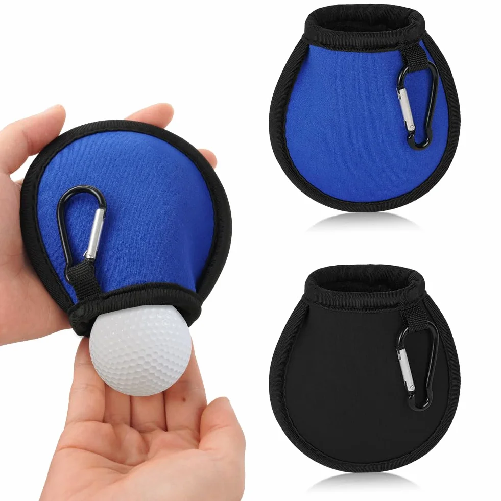 Pochettes de Nettoyage de Balles de Golf, 2 Pcs Imperméable, Sac de Golf Double Couche, Portables avec Mousqueton, Noir + Bleu