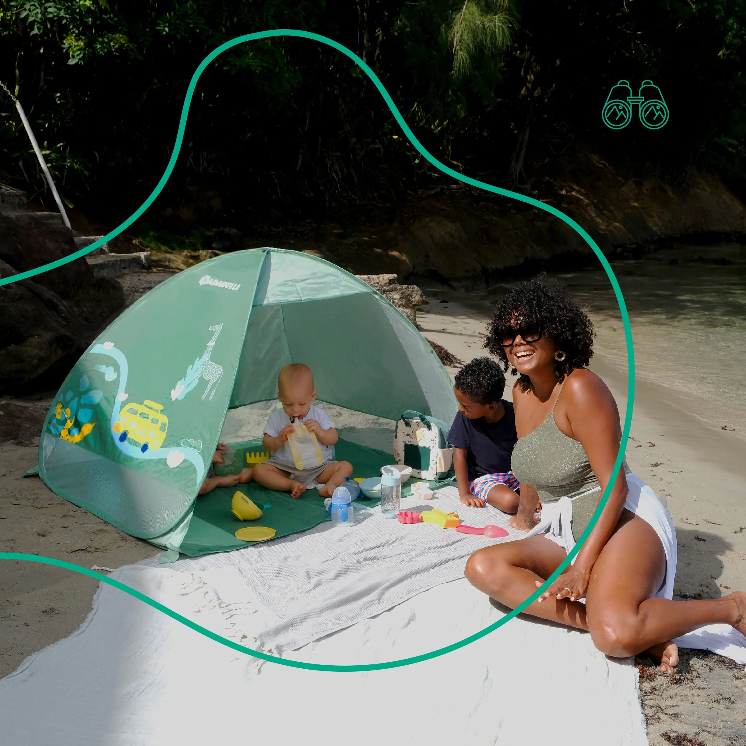 Badabulle Tente Anti-UV Bébé, Grande Tente de Plage, Haute Protection Solaire FPS 50+, Système Pop-Up, Vert