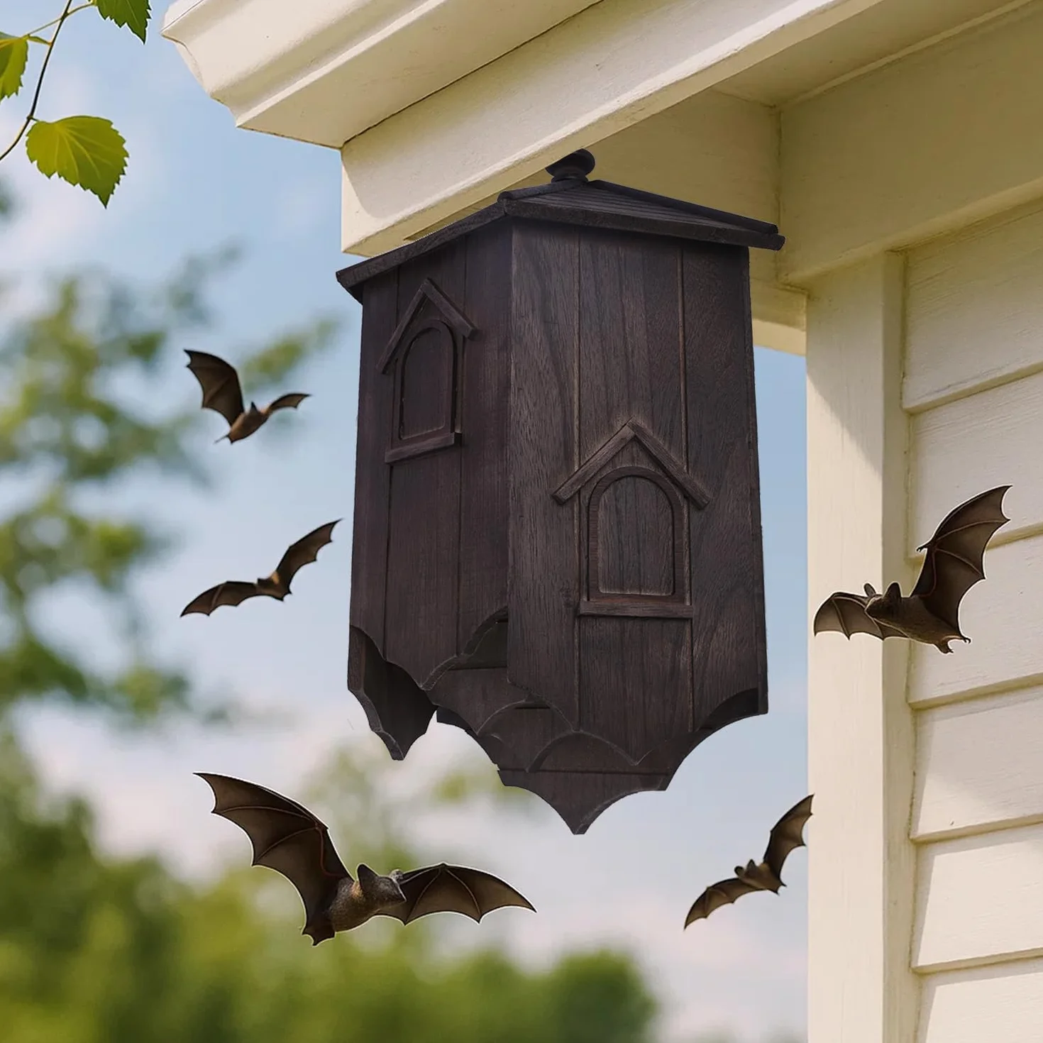 Maison pour chauve-souris naturelle en bois abri extérieur taille L marron noir