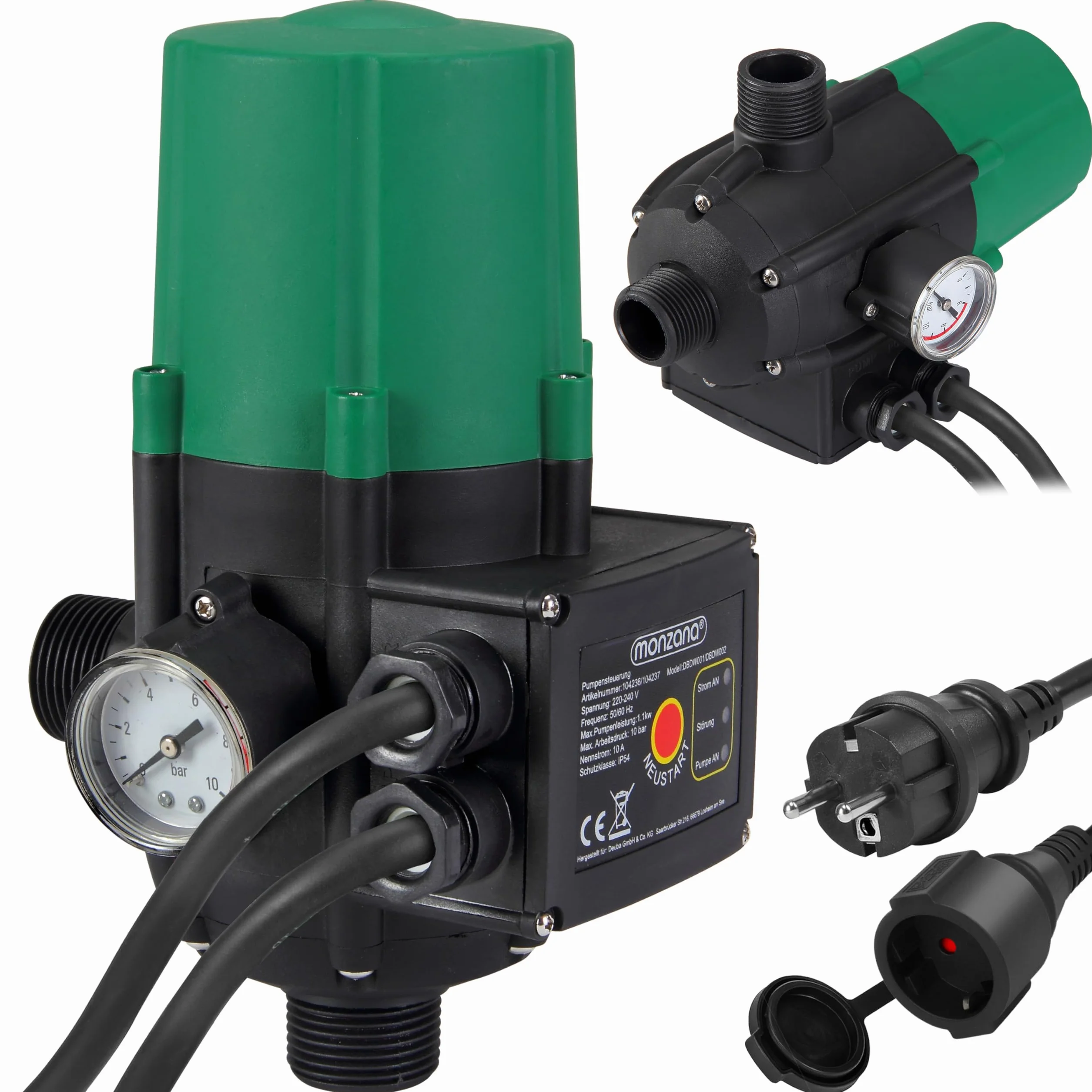 MONZANA Pressostat pompe eau 10 bar protection fonctionnement à sec manomètre interrupteur pression