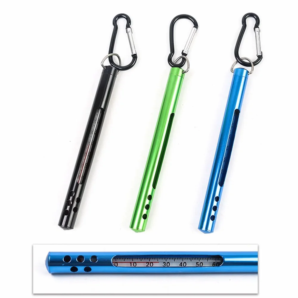 Thermomètre de pêche à la mouche métal flux lac eau de mer avec mousqueton extérieur eau douce eau salée outils de bord de mer vert, Vert