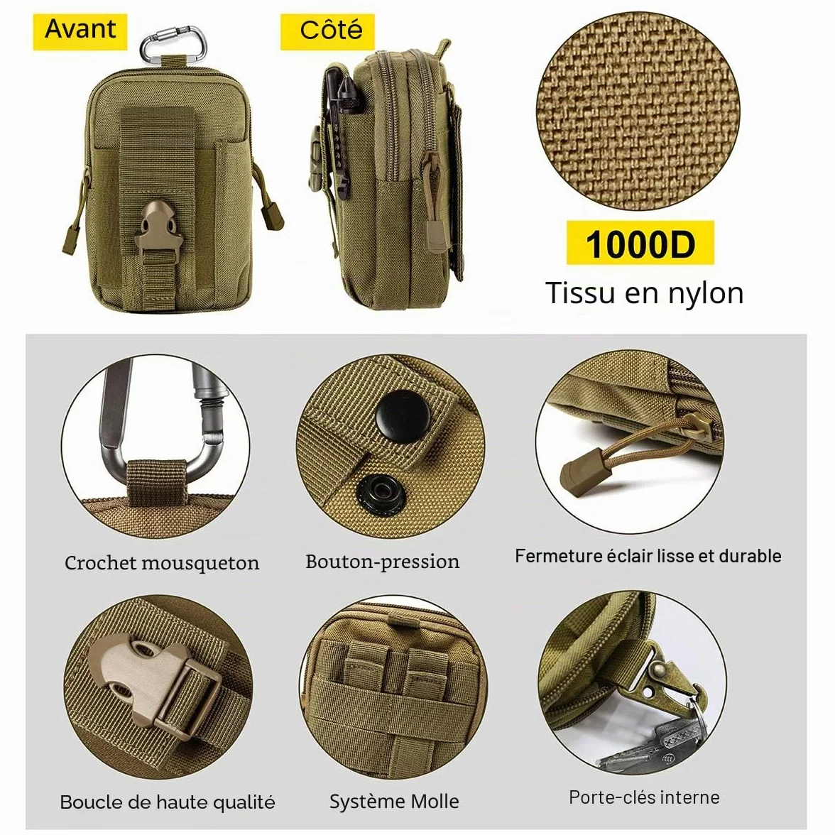 Unigear Sac Tactique Ceinture, Sacoche Ceinture Molle EDC 1000D/ Sac Multifonctionnel avec Un Mousqueton pour Cyclisme, Randonnée, Alpinisme Course Sports Extérieurs
