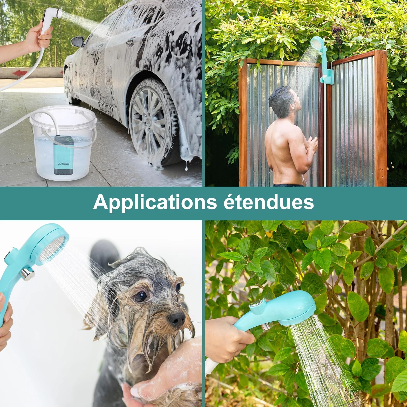 WADEO Kit Douche de Camping, Pompe de Douche Électrique Rechargeable, Pommeau de Douche avec Affichage Intelligent de Température et Pression d'eau Réglable