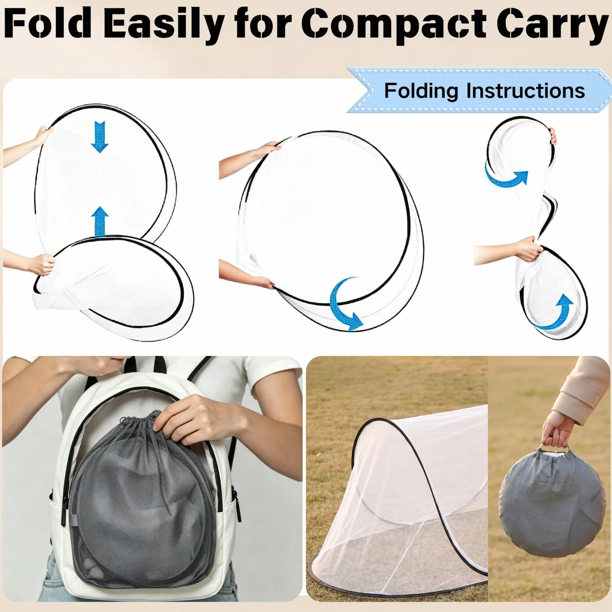 Moustiquaire Pliable, Moustiquaire de Voyage Pop-Up 200 x 80 x 56 cm, Tente avec Fermeture pour Lit Simple, Ultra Légère, Anti-Moustiques à 360°, Facile à Installer pour Camping, Dortoir et Maison