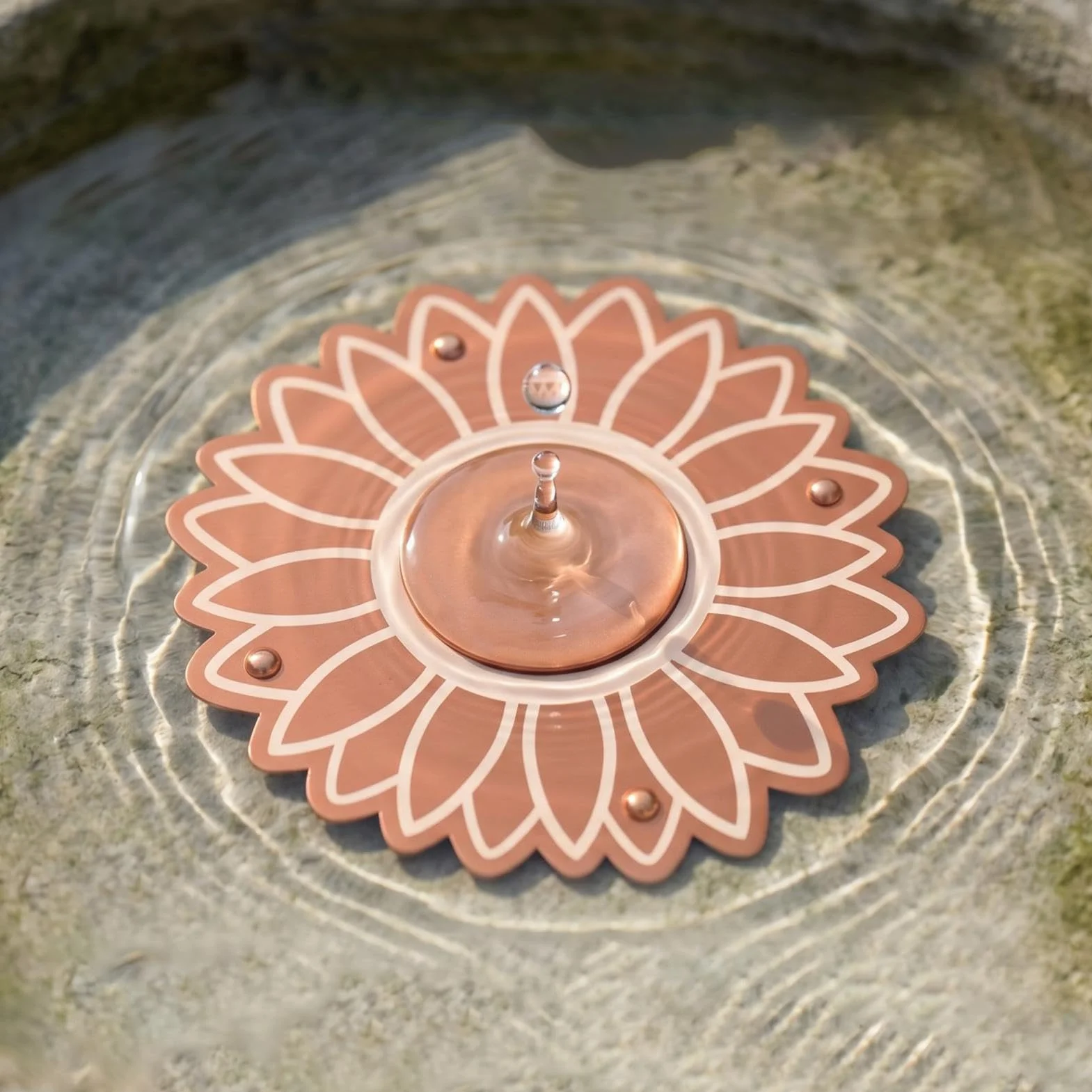 Bain d'oiseaux en cuivre universel avec disque de sécurité et plaques de nettoyage pour jardin, parc, balcon