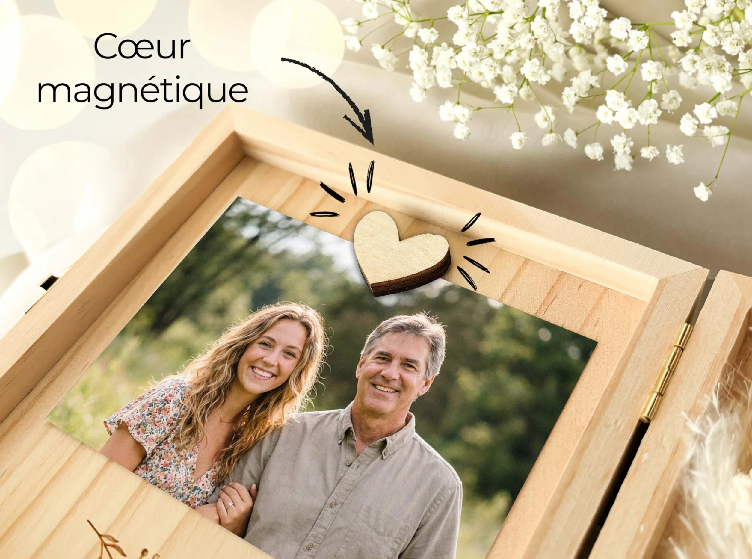 Coffret cadeau papa en bois 14 x 14 x 3 cm - Le bonheur c'est d'avoir un papa comme toi