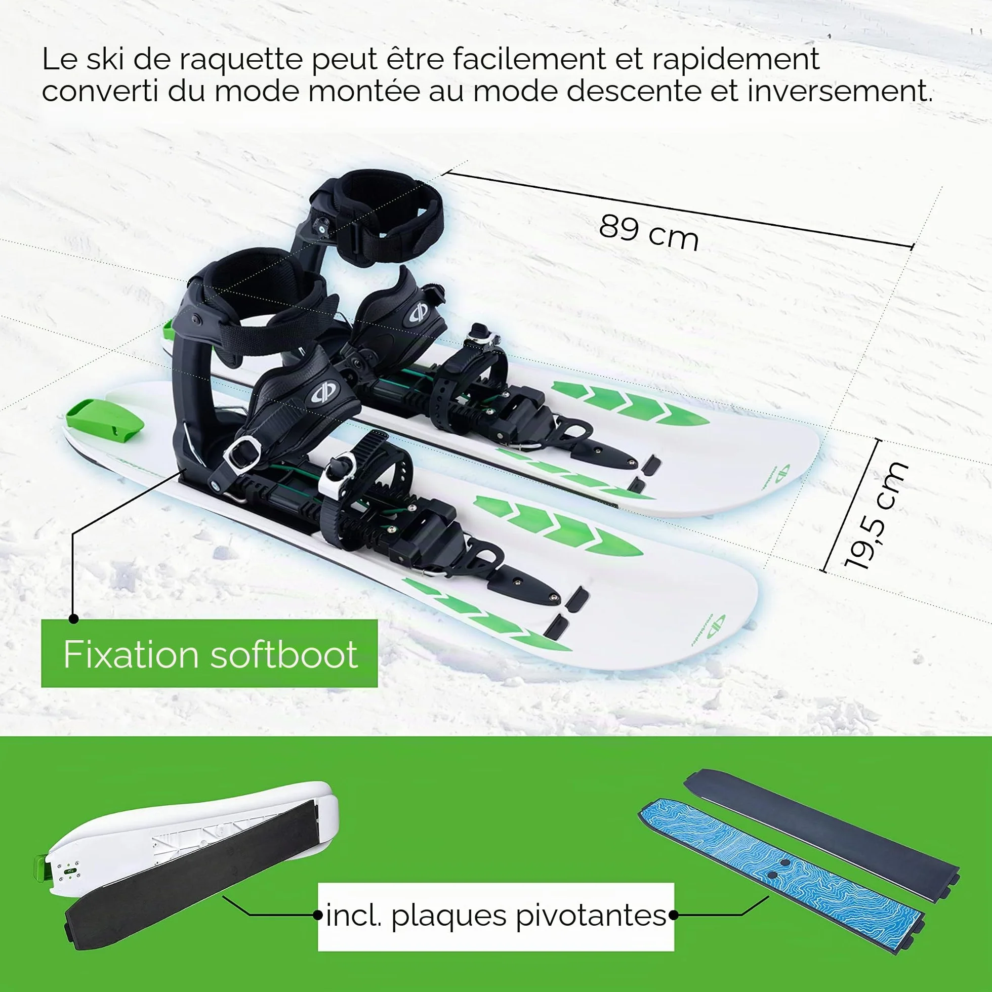 Softboot Raquettes à Neige Blanches 36-46 I 3 en 1 pour Monter, Conduire, Glisser I Raquettes à Neige pour Ski avec Chaussures de randonnée