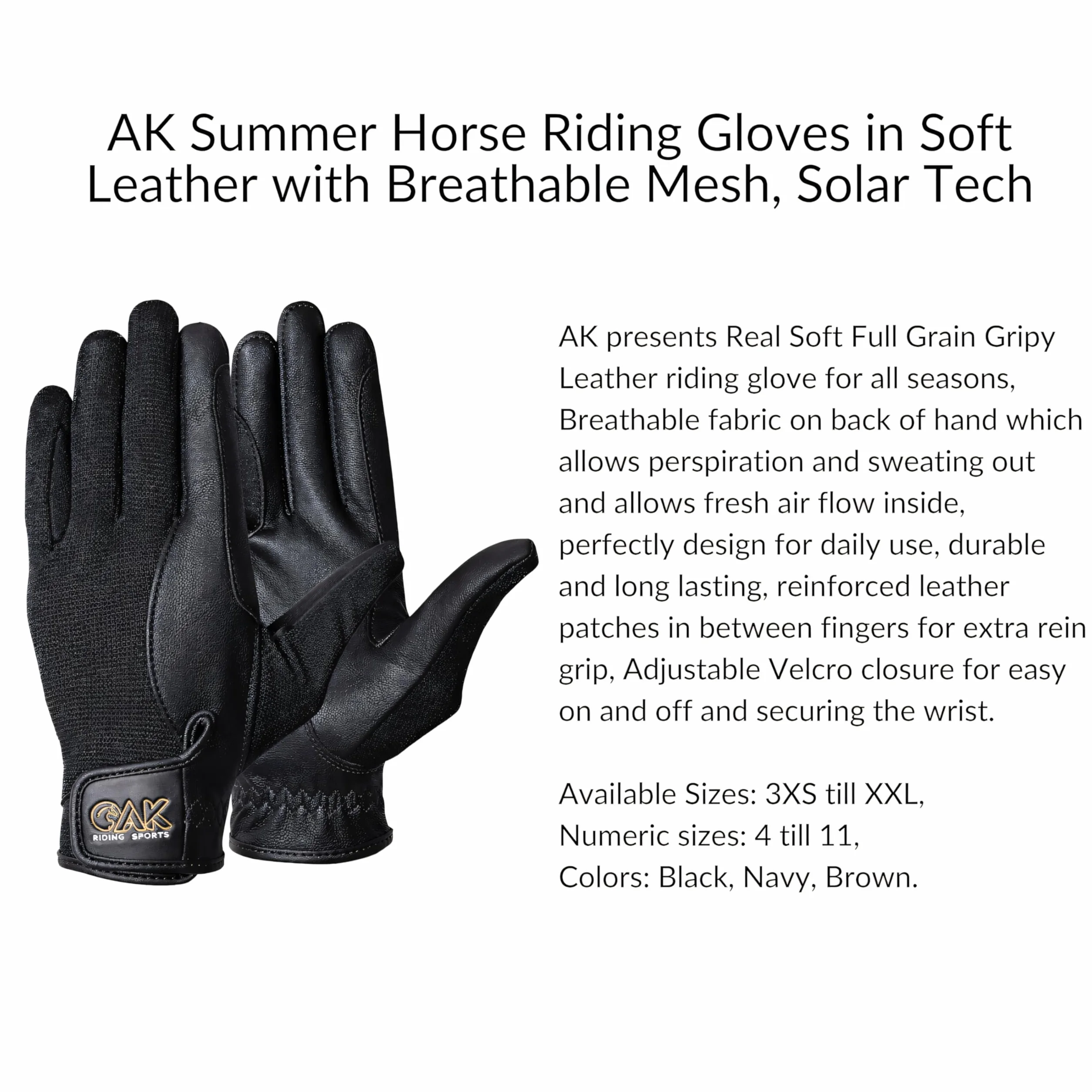 AK Gants d'équitation en Cuir véritable Pleine Fleur Souple Unisexe pour Toutes Les Saisons AKRS-5021
