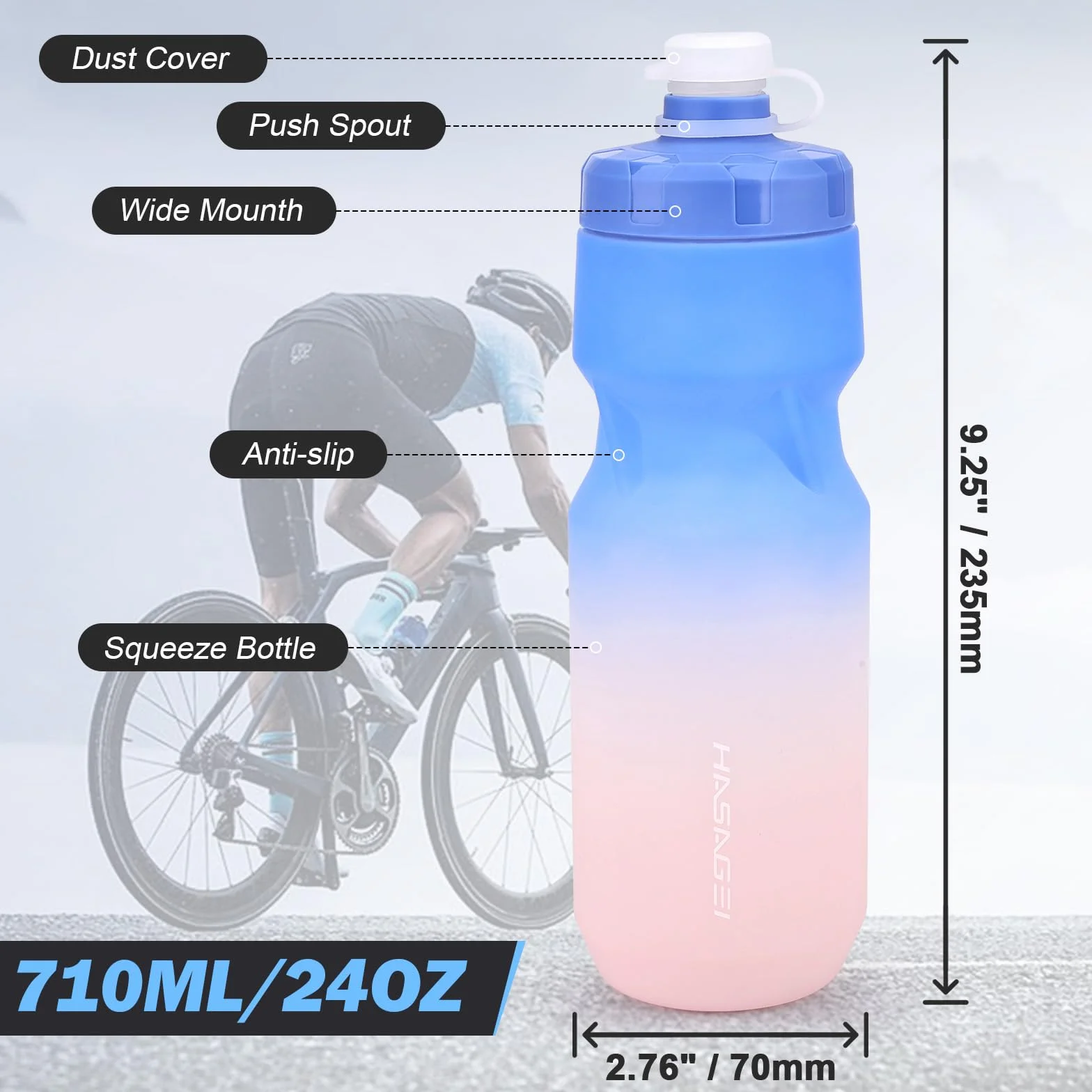 Support pour Bouteille d'eau de vélo – Bouteille Souple de 700 ML et Porte-Bouteille de vélo (Bleurose)