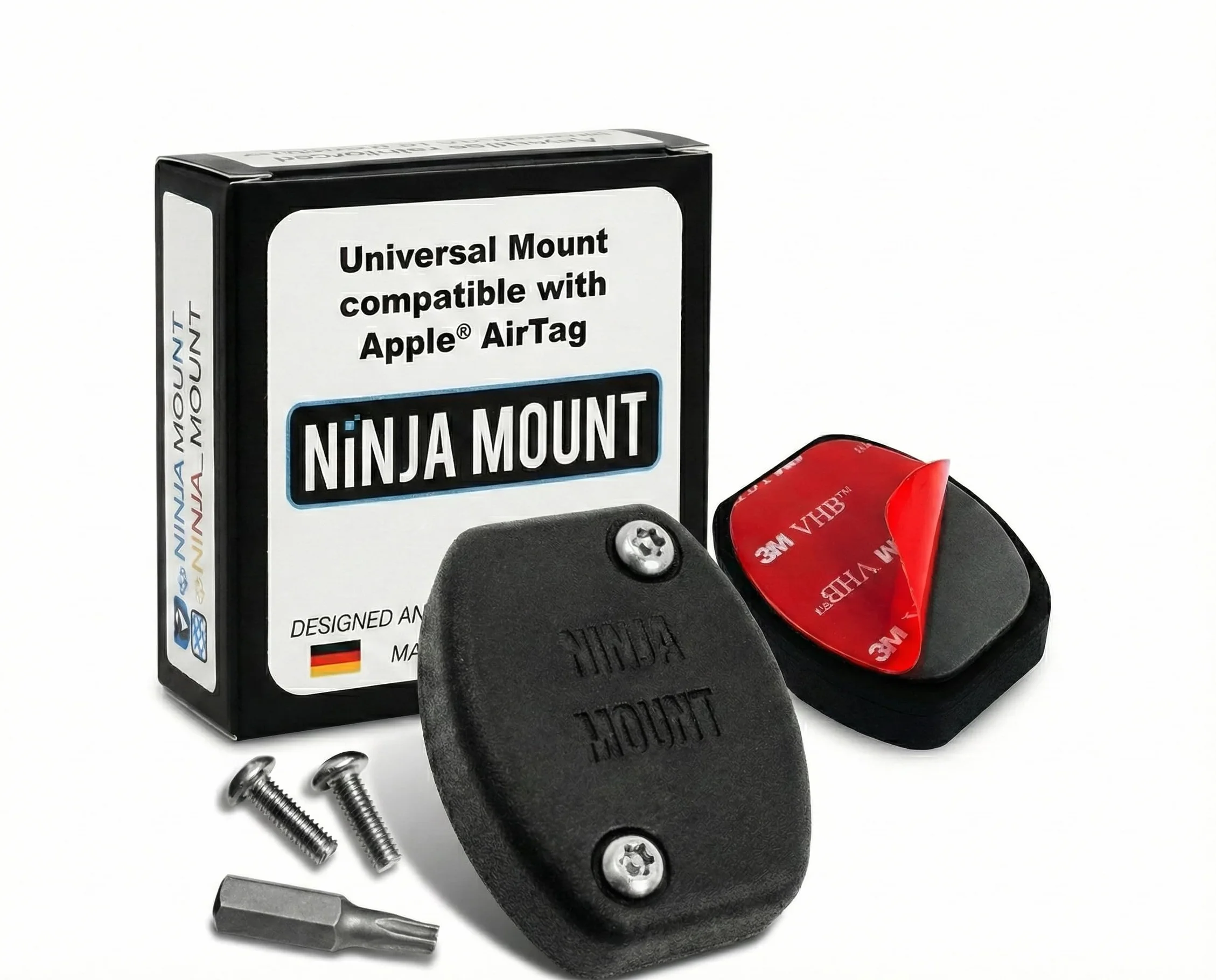 anyTag by Support Universel Airtag pour vélo, Campeur, Moto, Ski, vélo électrique, Valise, Scooter, vélo de Camion I Universel avec vis de sécurité et Outils I Fabriqué en Allemagne