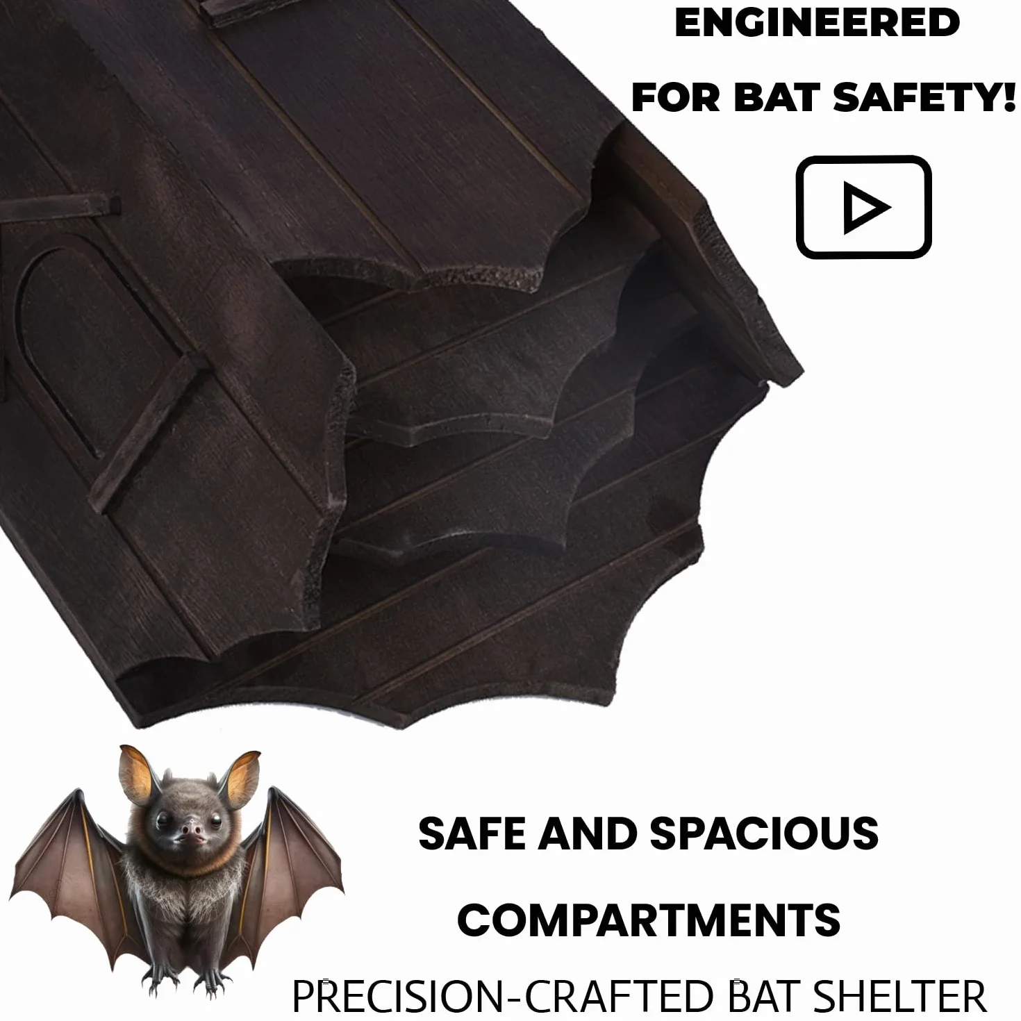 Maison pour chauve-souris naturelle en bois abri extérieur taille L marron noir