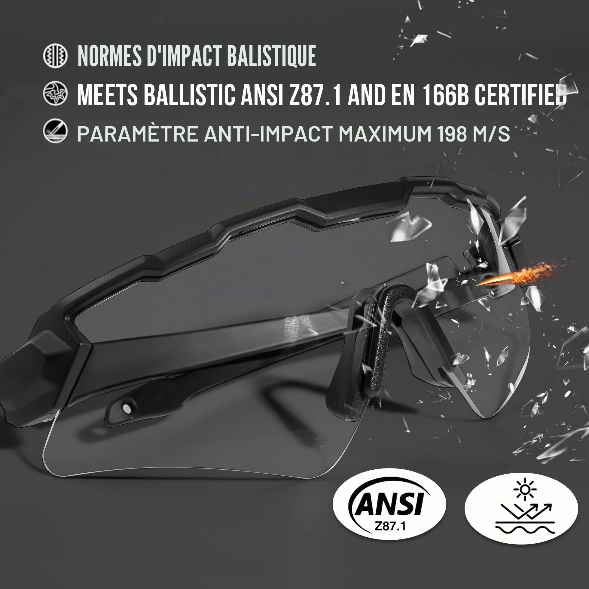 1TG Tactical Lunettes de vélo, airsoft, lunettes de protection tactiques, lunettes de sport, lunettes de soleil pour homme, femme, airsoft, paintball, chasse, CS, cyclisme, course, randonnée