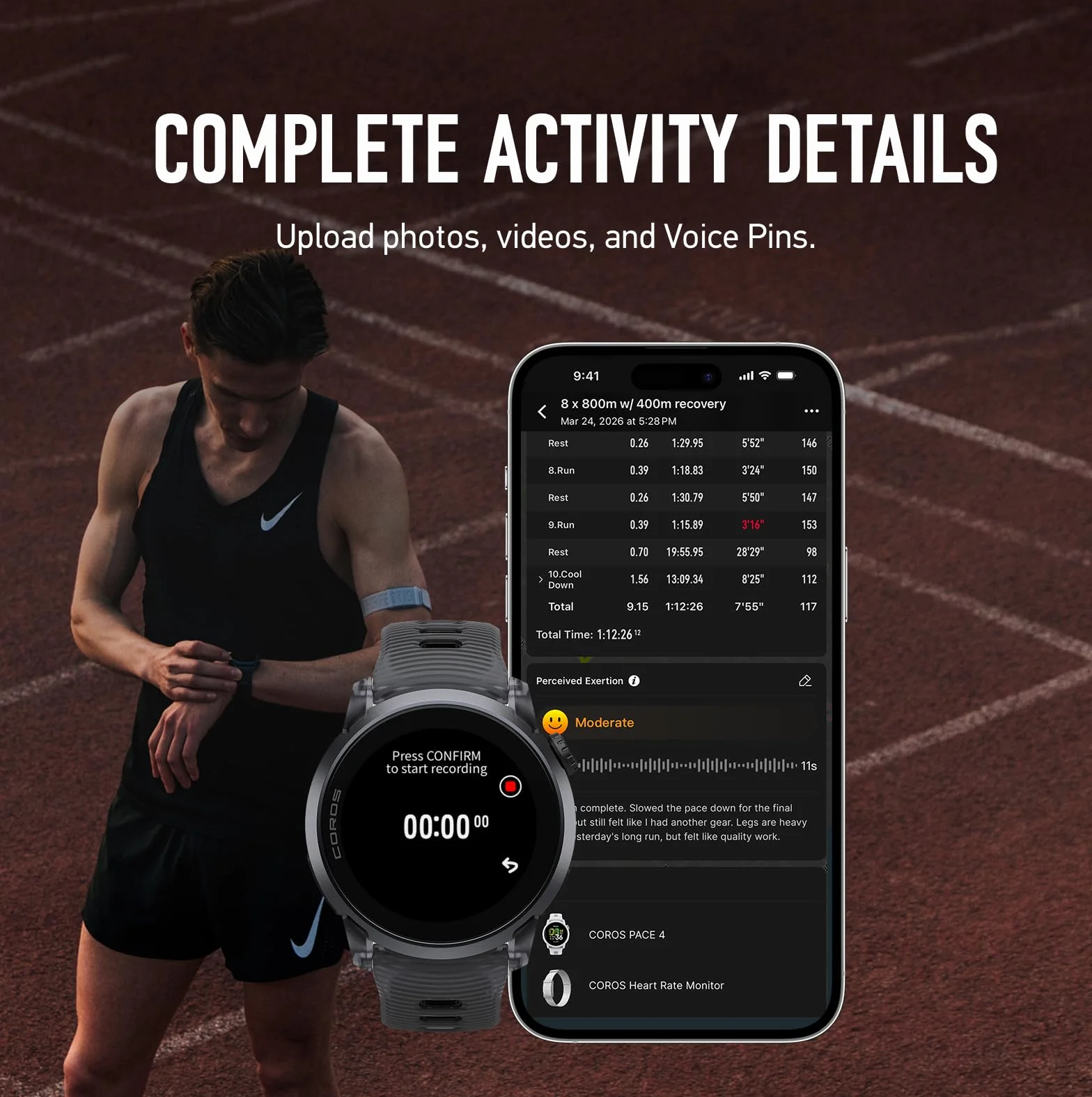 COROS Pace 4 Montre Sport Ultralégère Écran Tactile AMOLED 1,2" 19 Jours Autonomie Running GPS Précis Cardiofréquencemètre