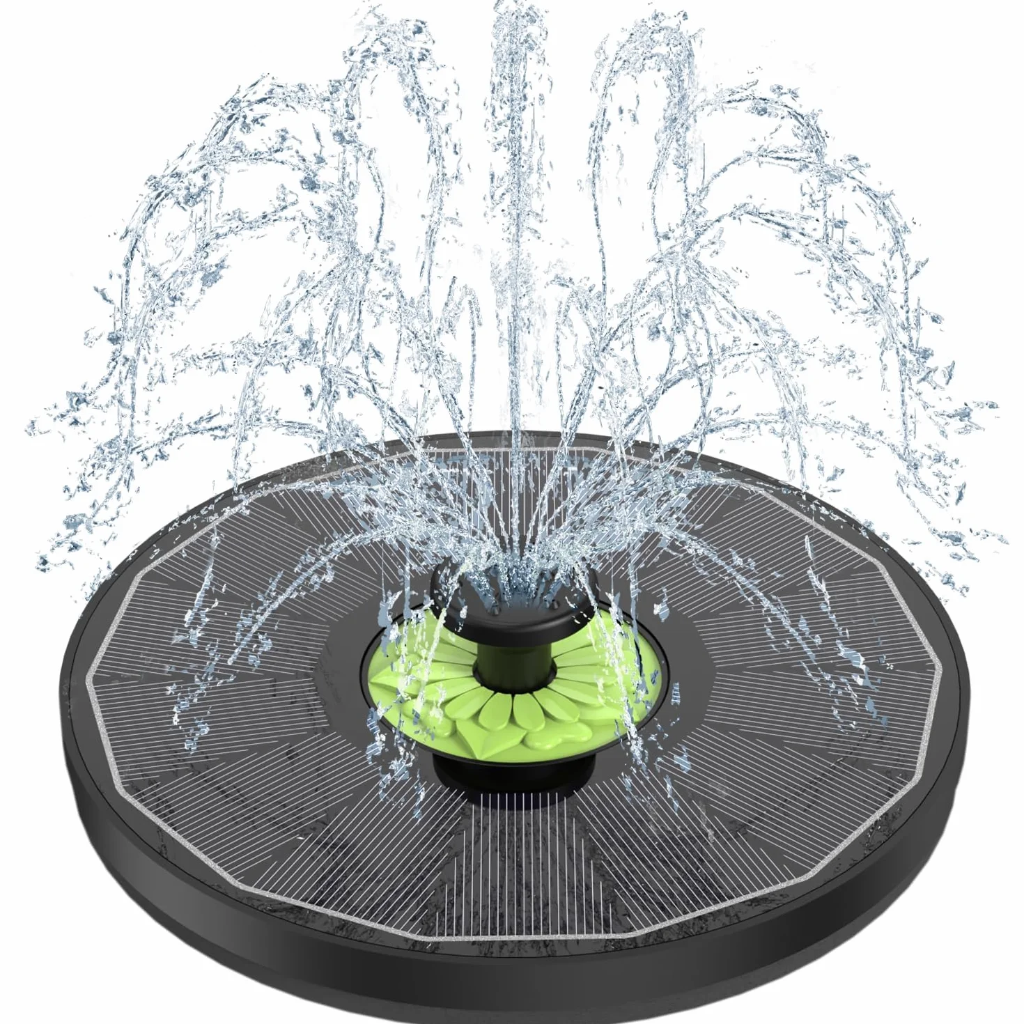 Fontaine Solaire Extérieur 3.5W Flottante Pompe Bassin Solaire Verre 7 Buses 4 Tiges Fixes Noir