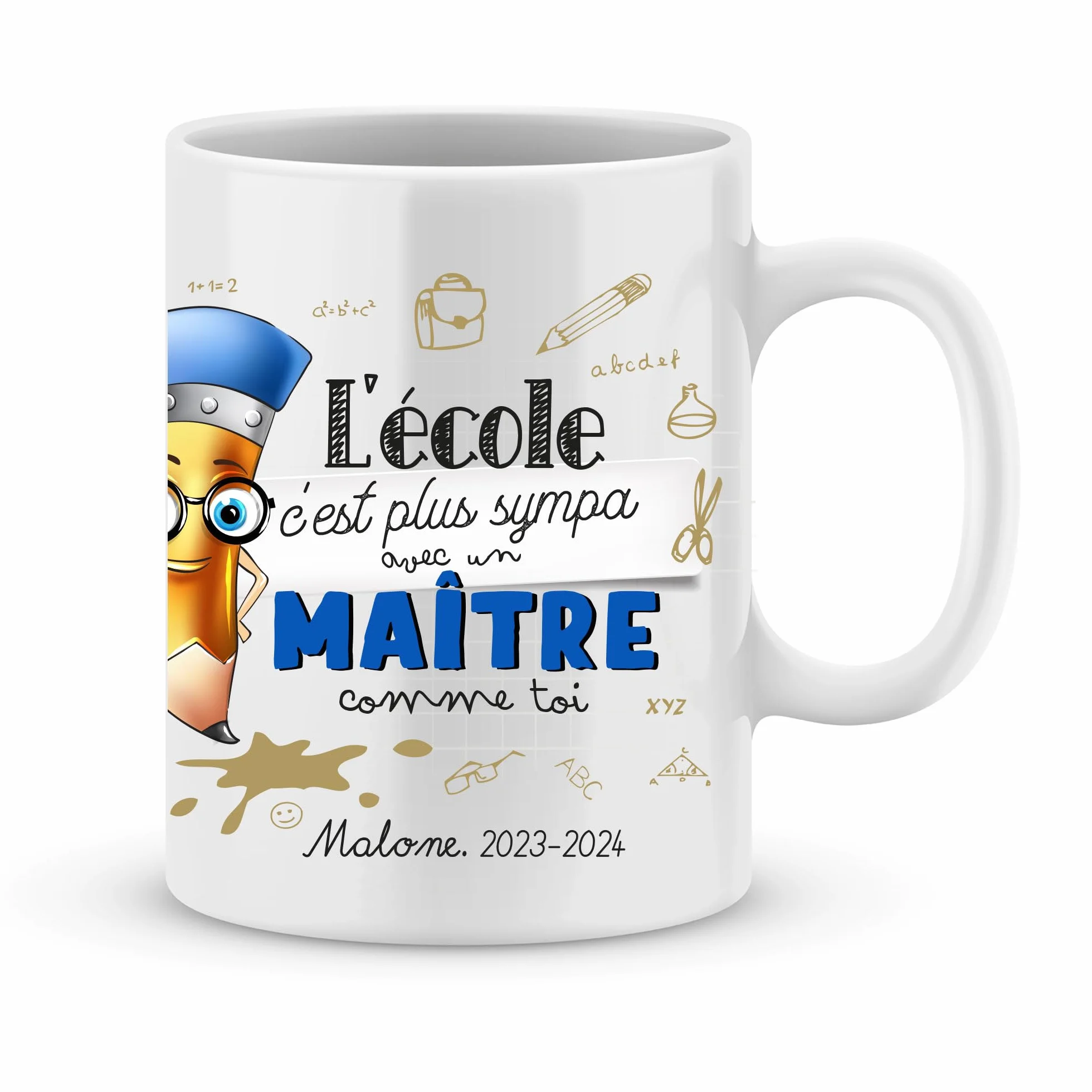 Mug personnalisé maître école fin d'année scolaire céramique blanc prénom imprimé fabrication française