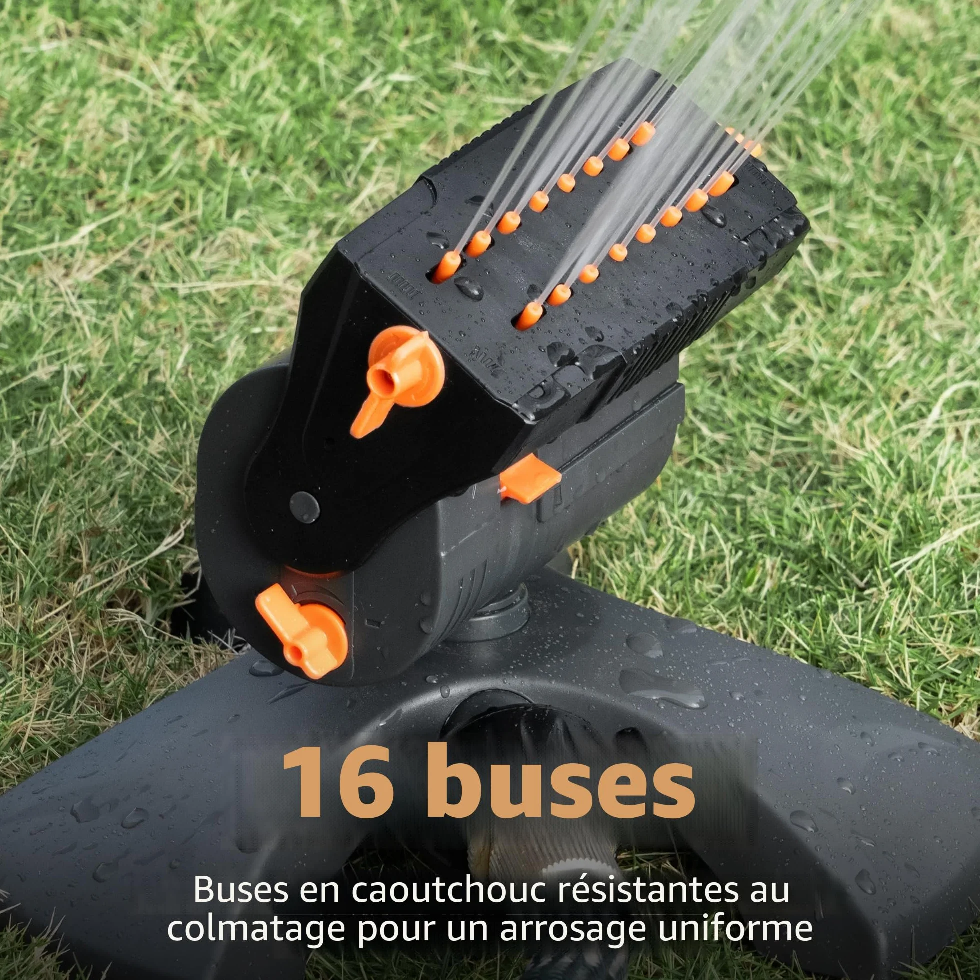 Diivoo Arroseur Oscillant 16 Buses, Arroseur de Jardin Automatique à Gazon avec Raccord Rapide, Gris