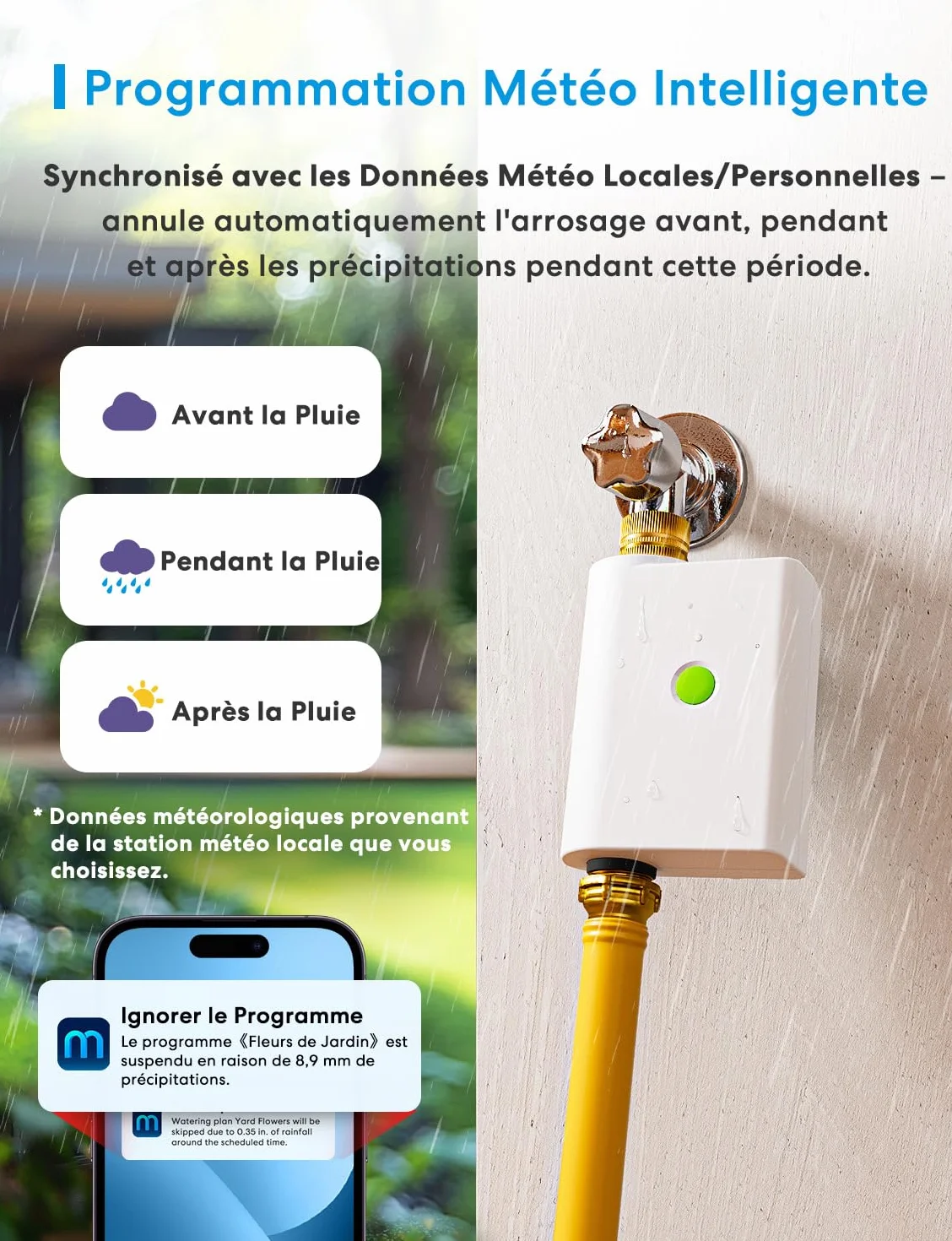 Meross Programmateur Arrosage WiFi MST100, Arrosage Automatique APP, Raccord Double Laiton, Compatible HomeKit Alexa Google Home, Blanc 2.4GHz