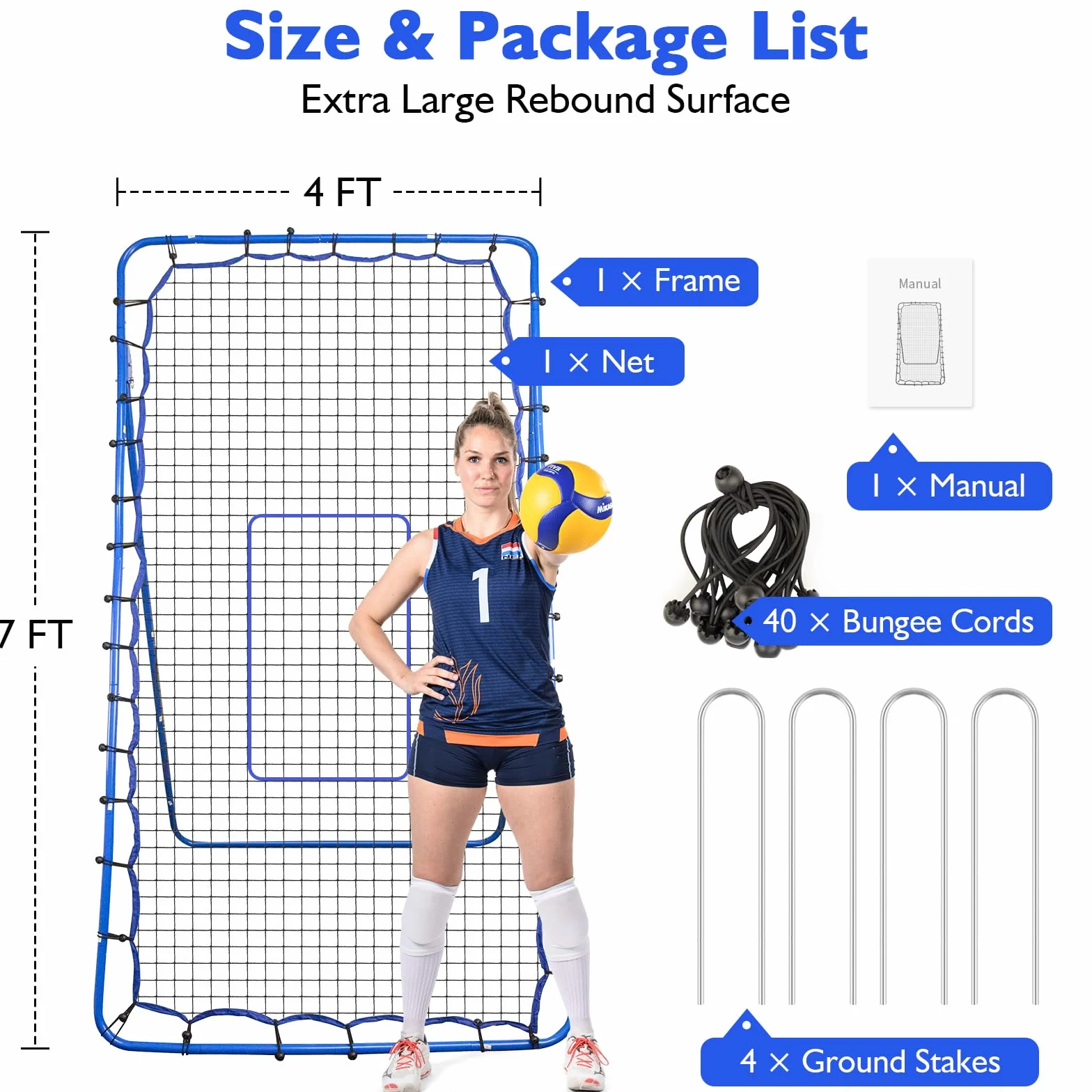 Filet de Rebond Football, 7×4 Ft Pliable But de Foot Extérieur, Rebondisseur de Volley-Ball, Cage Foot Entrainement Football Accessoire, Filet Pare Ballon pour Volleyball, Badminton, Tennis